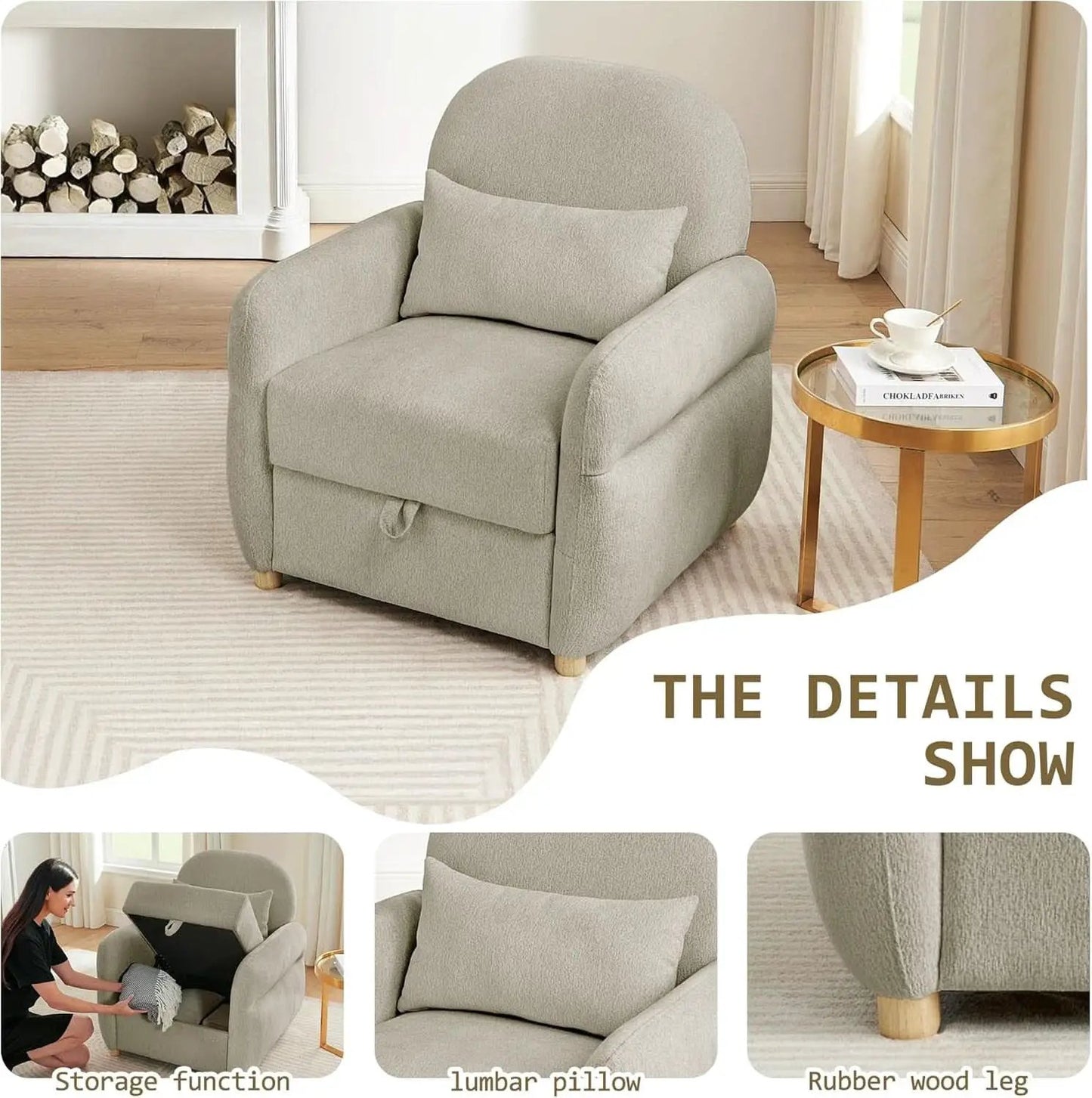 33Point5Inch Modern Reading Chair With HiddenStorage from PriceLows™