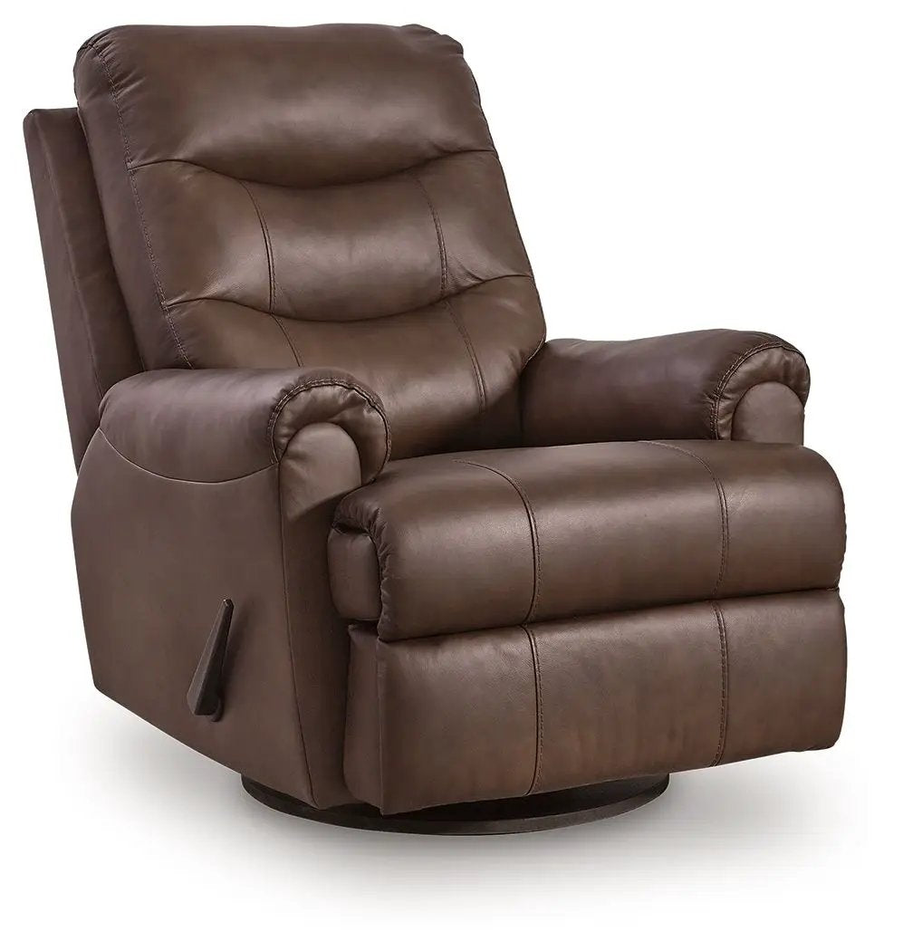 Flynwood Swivel Glider Recliner | Butternut Leather And Faux Leather | Pillow Top Arms | High Back