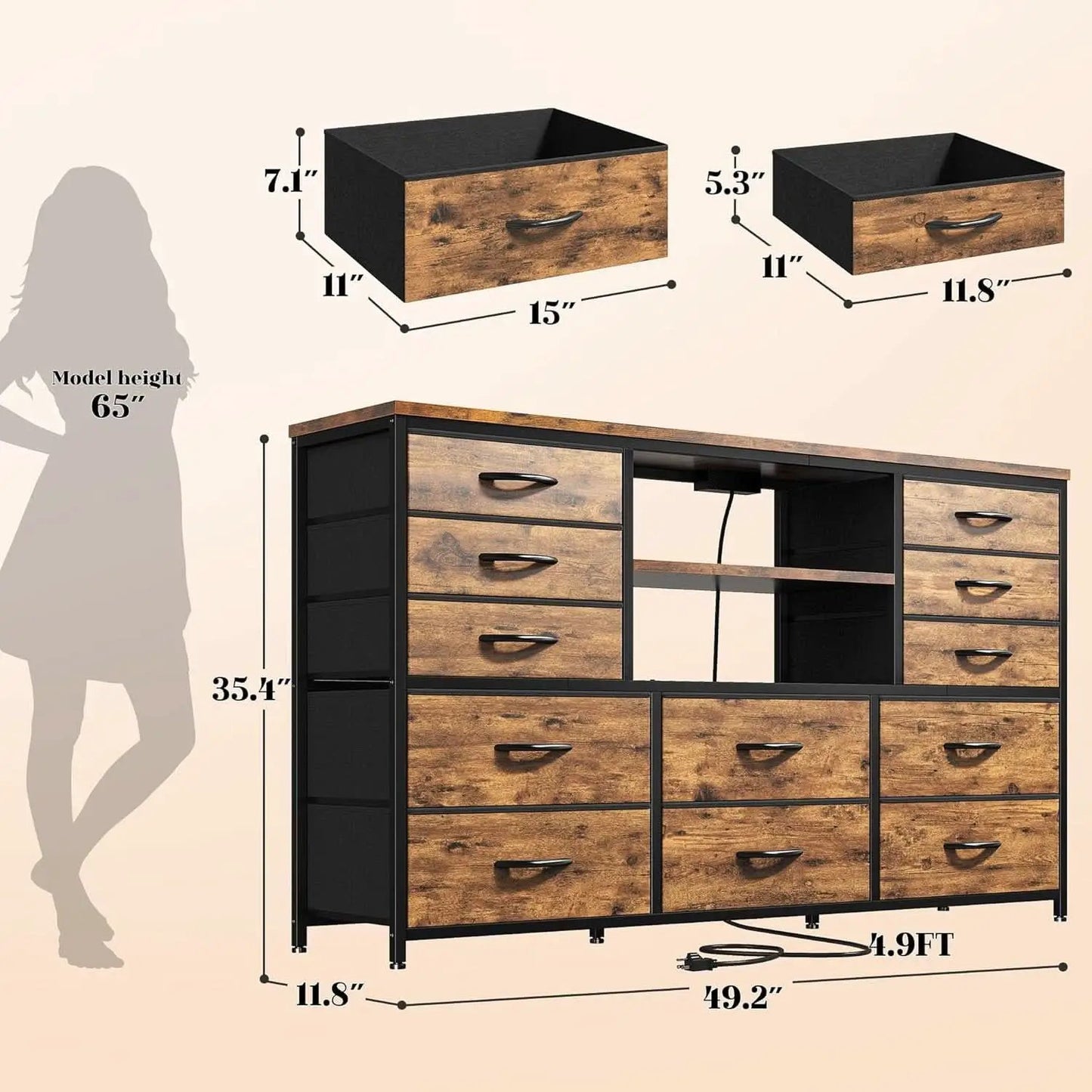 Dresser With LED Lights And Power Outlets 12 Fabric Drawers from PriceLows™