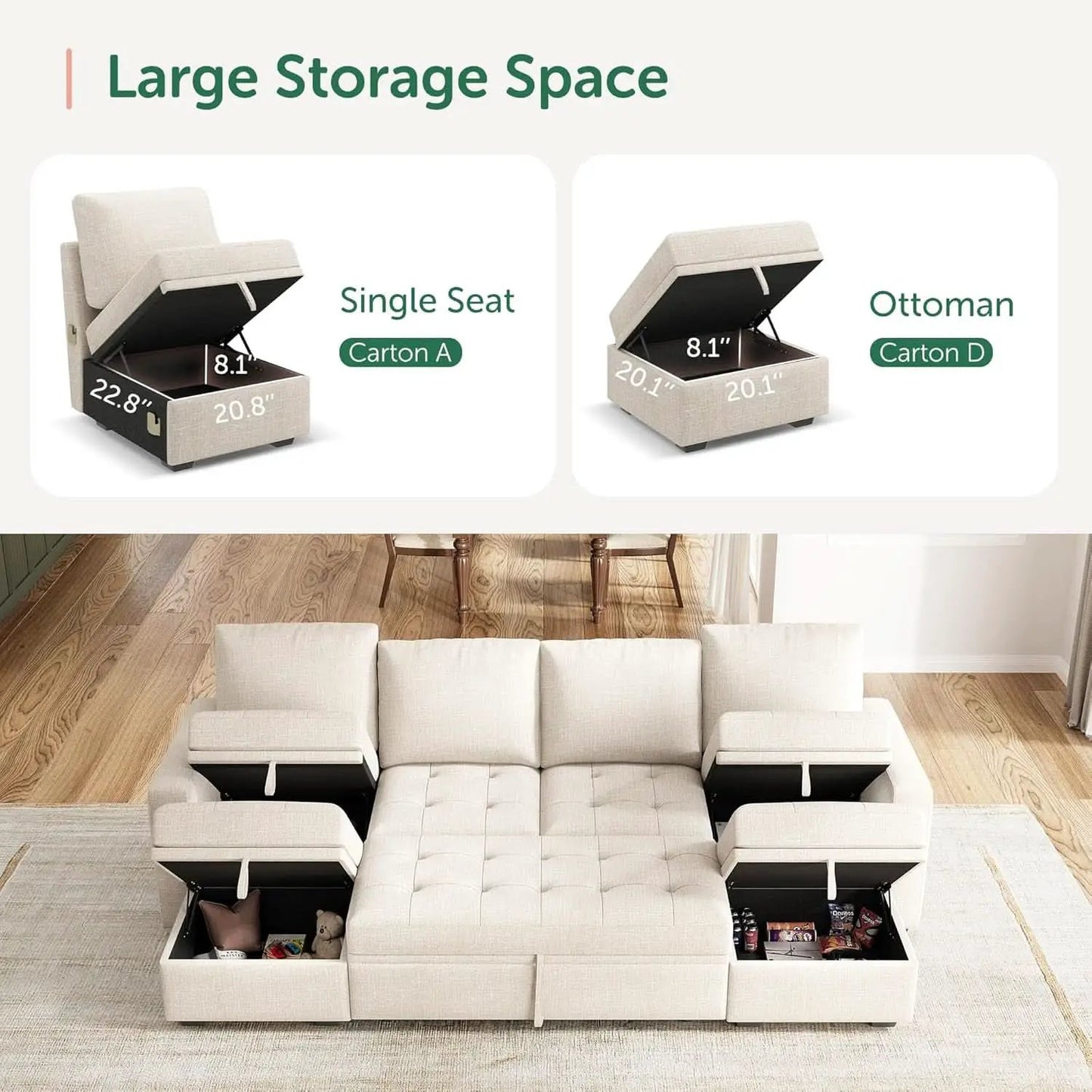 Beige Modular Sleeper Sectional Couch With Storage from PriceLows™