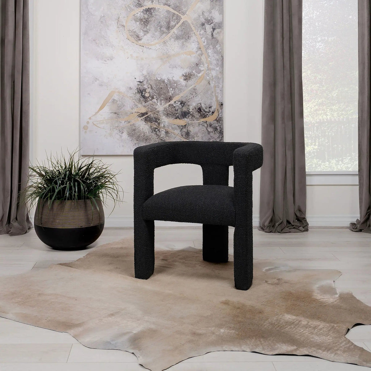 Petra Boucle Upholstered Accent Side Chair | 26 x 24.5 x 29.5 in | Boucle | Black