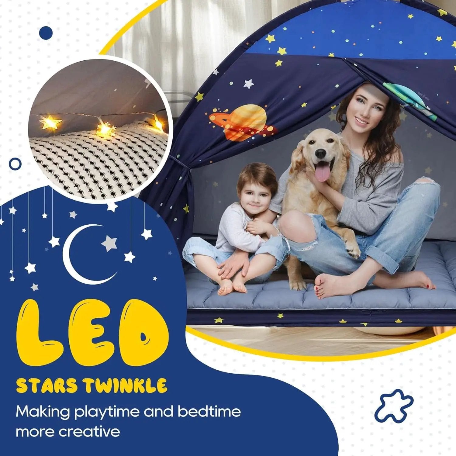 Twin Bed Tent Canopy Blue Black out Privacy Indoor Play house For Kids from PriceLows™