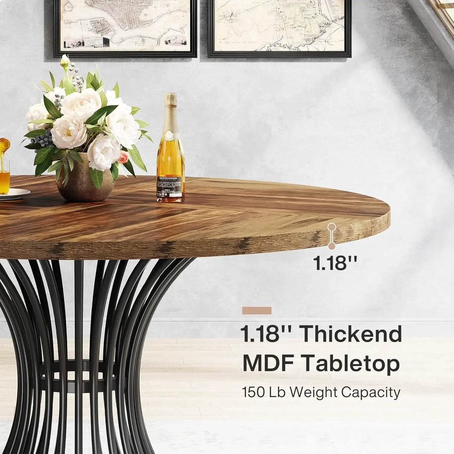 Round Dining Table 47 Inch Metal Base For Kitchen And Dining from PriceLows™