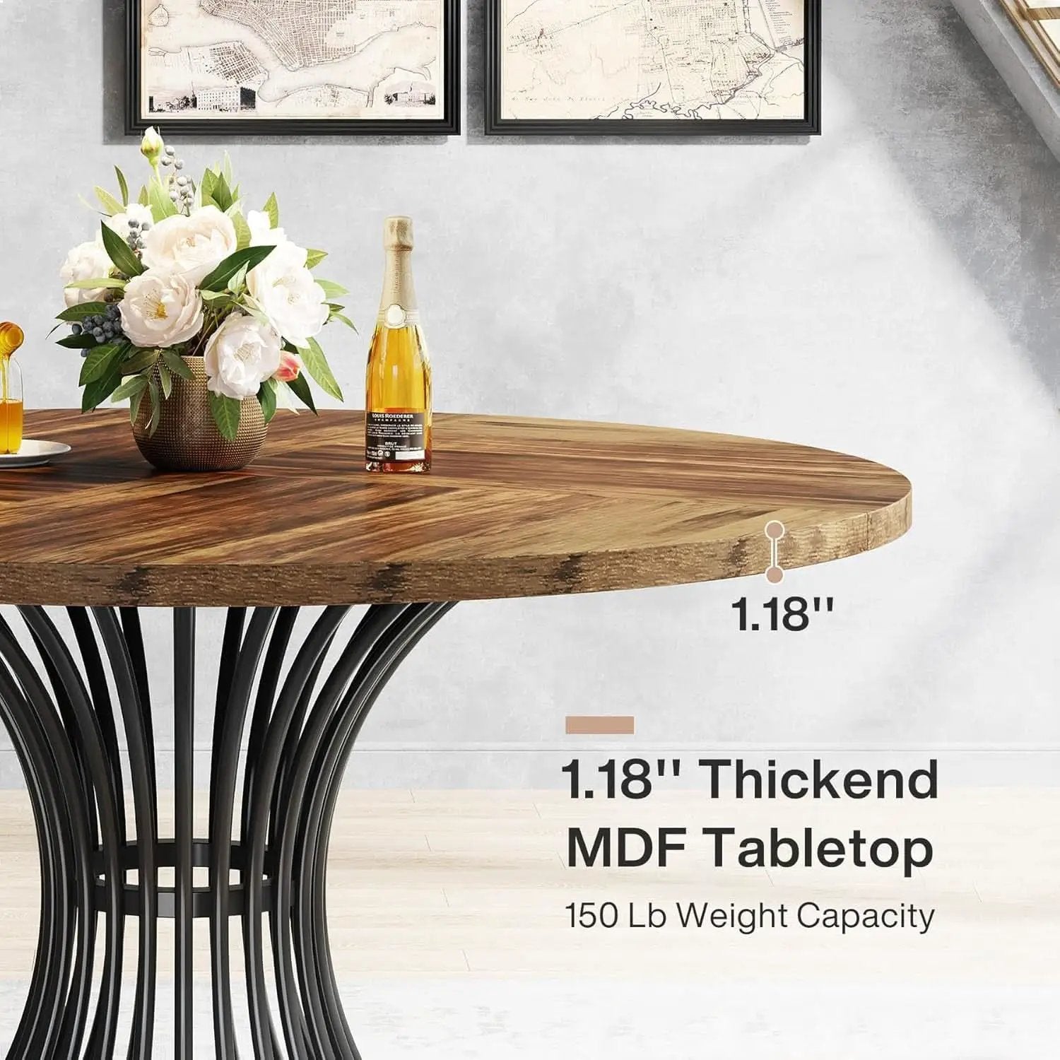 Round Dining Table 47 Inch Metal Base For Kitchen And Dining from PriceLows™