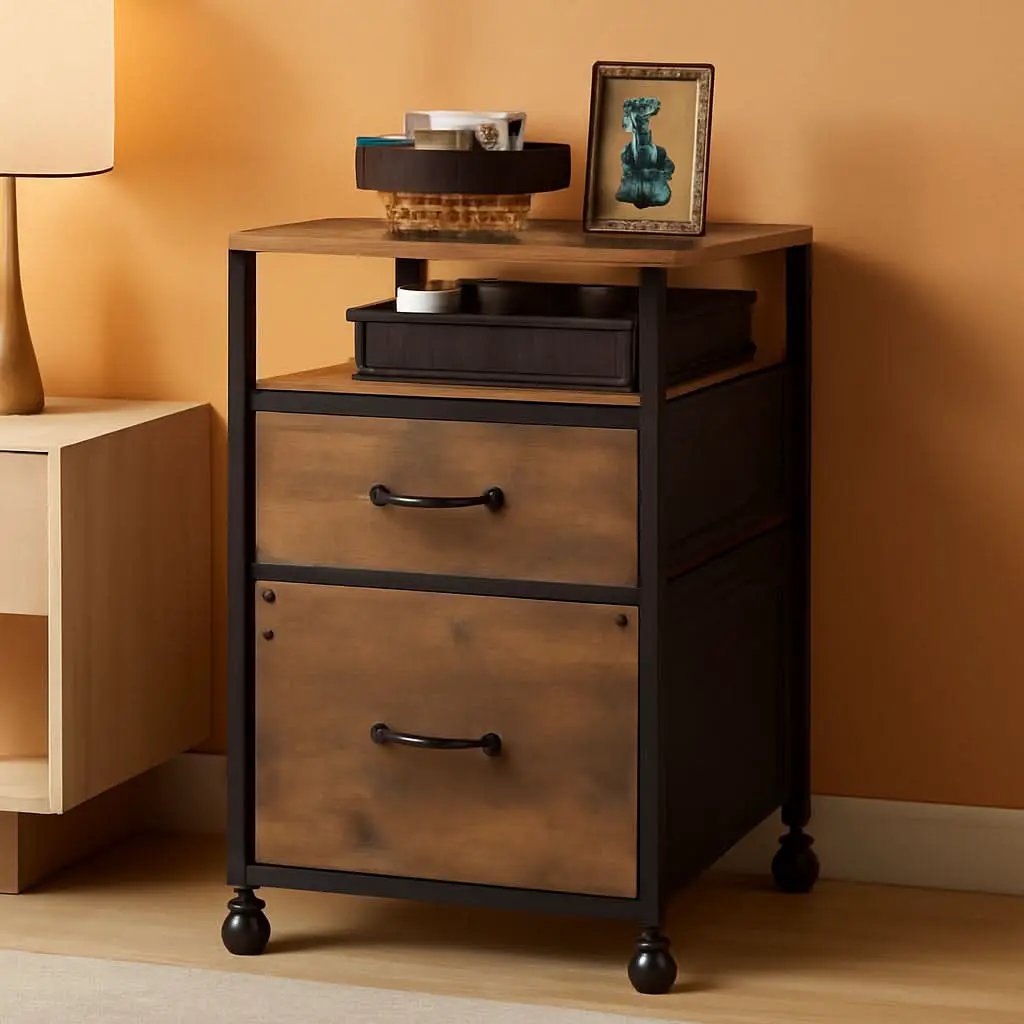 2 Drawer Mobile File Cabinet With Open Shelf Rolling Printer Stand For A4 Or Letter Size Files Rustic Brown Wood Grain from PriceLows™