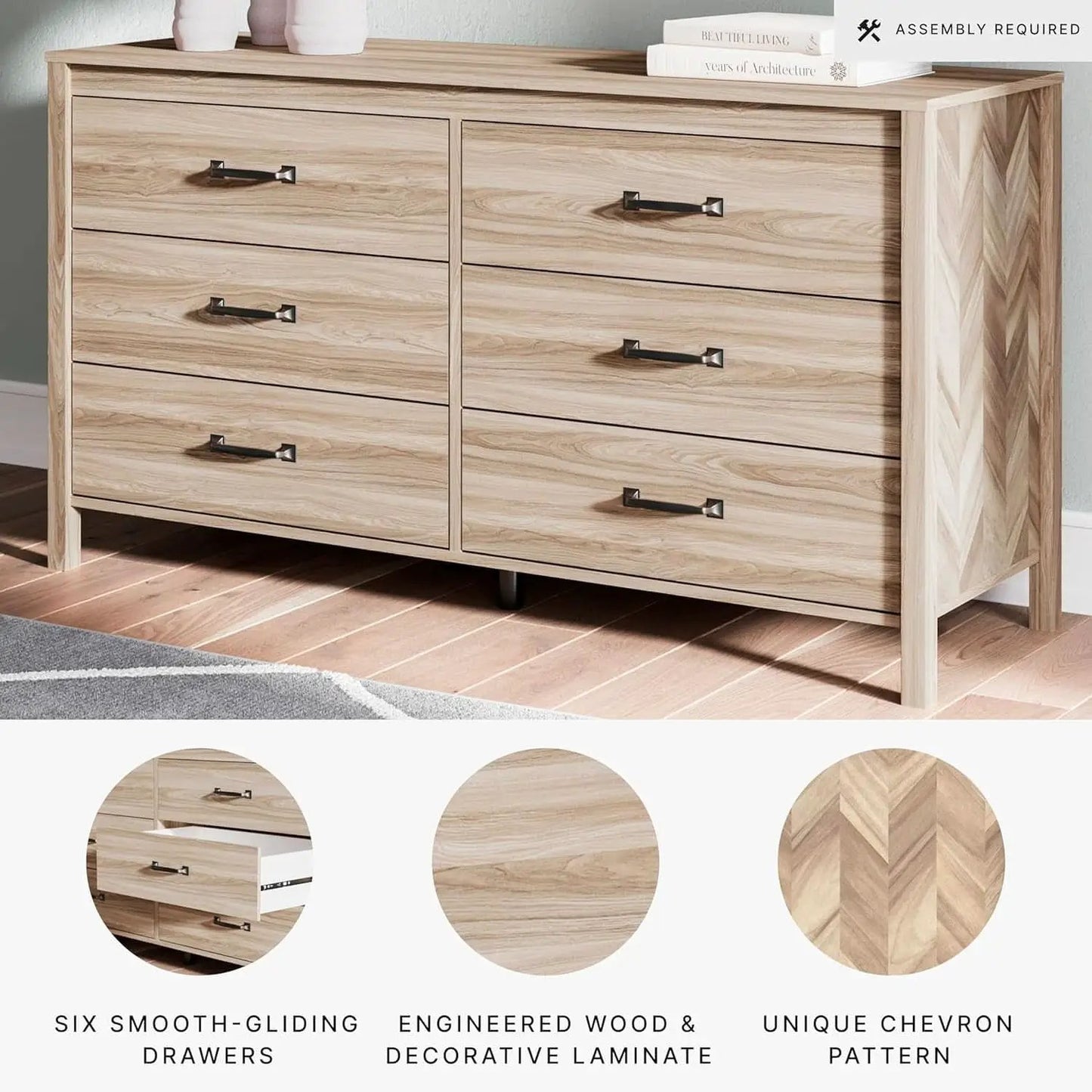 Mid-Century Modern 6 Drawer Dresser With Chevron Pattern from PriceLows™