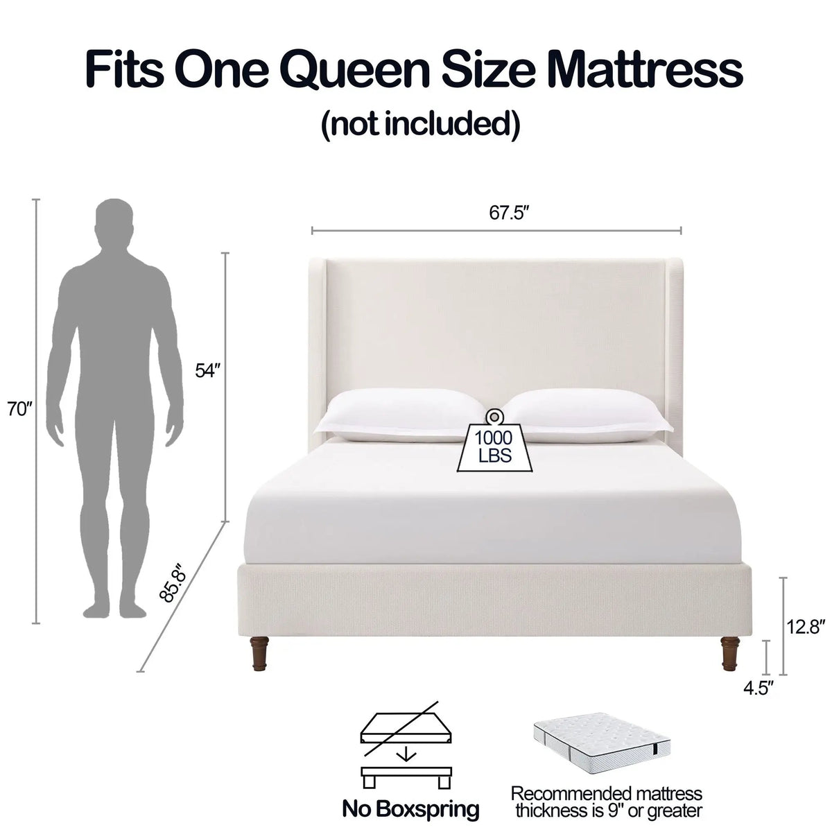 Harper Tall Headboard Upholstered Bed | Elegant Simplicity | No Box Spring Needed | 54 Inch Height