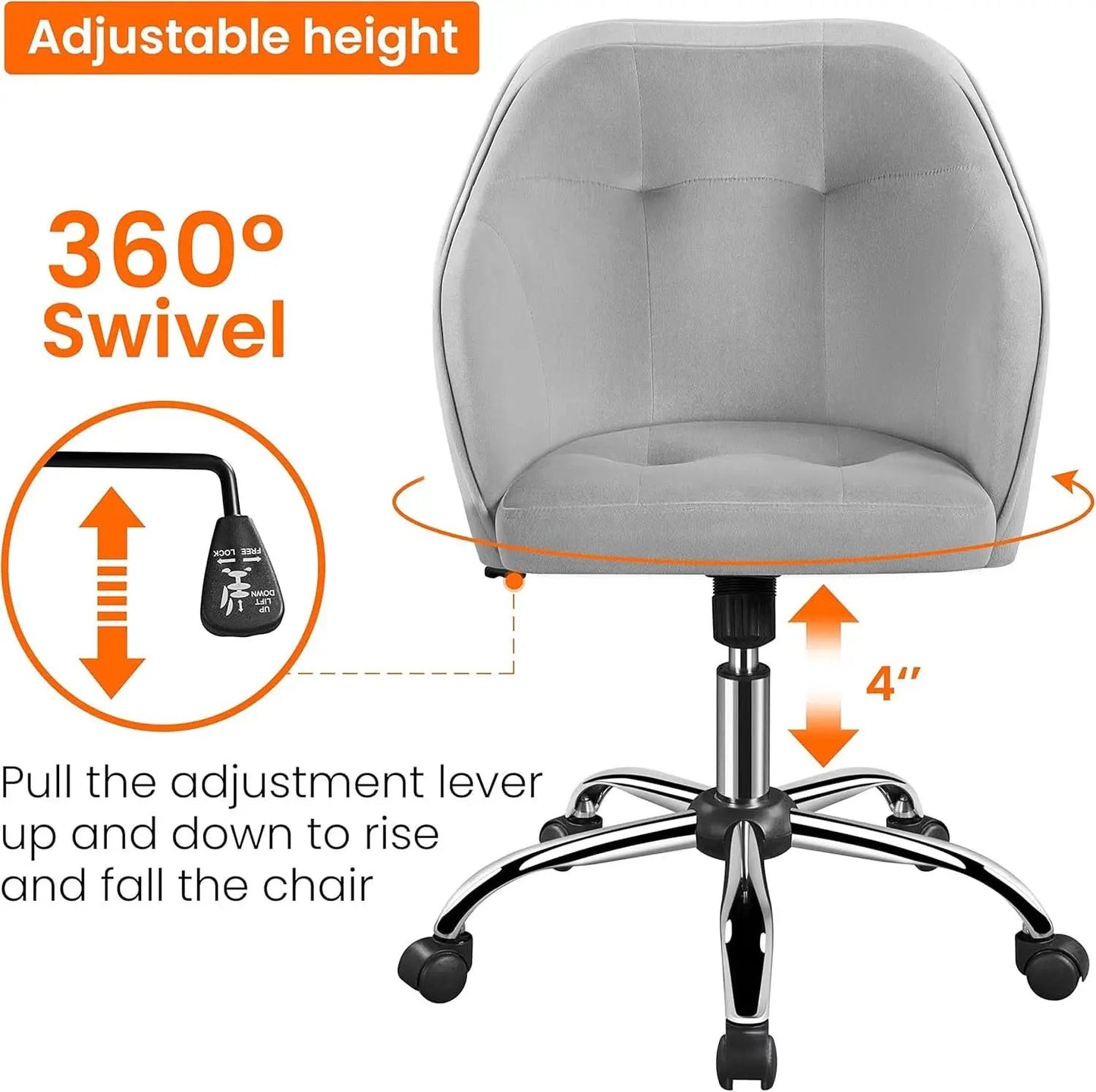 Light Gray Velvet Desk Chair With Adjustable Tilt Arm from PriceLows™