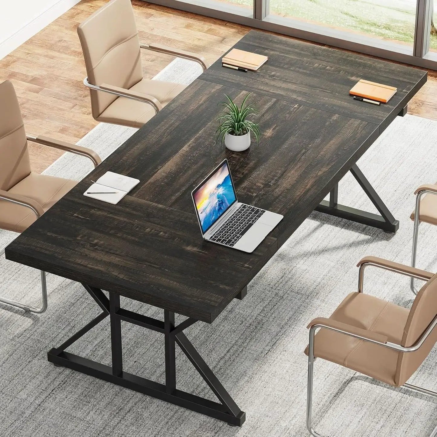 70.8 Inch Executive Desk Black Oak Office Desk Home Office from PriceLows™