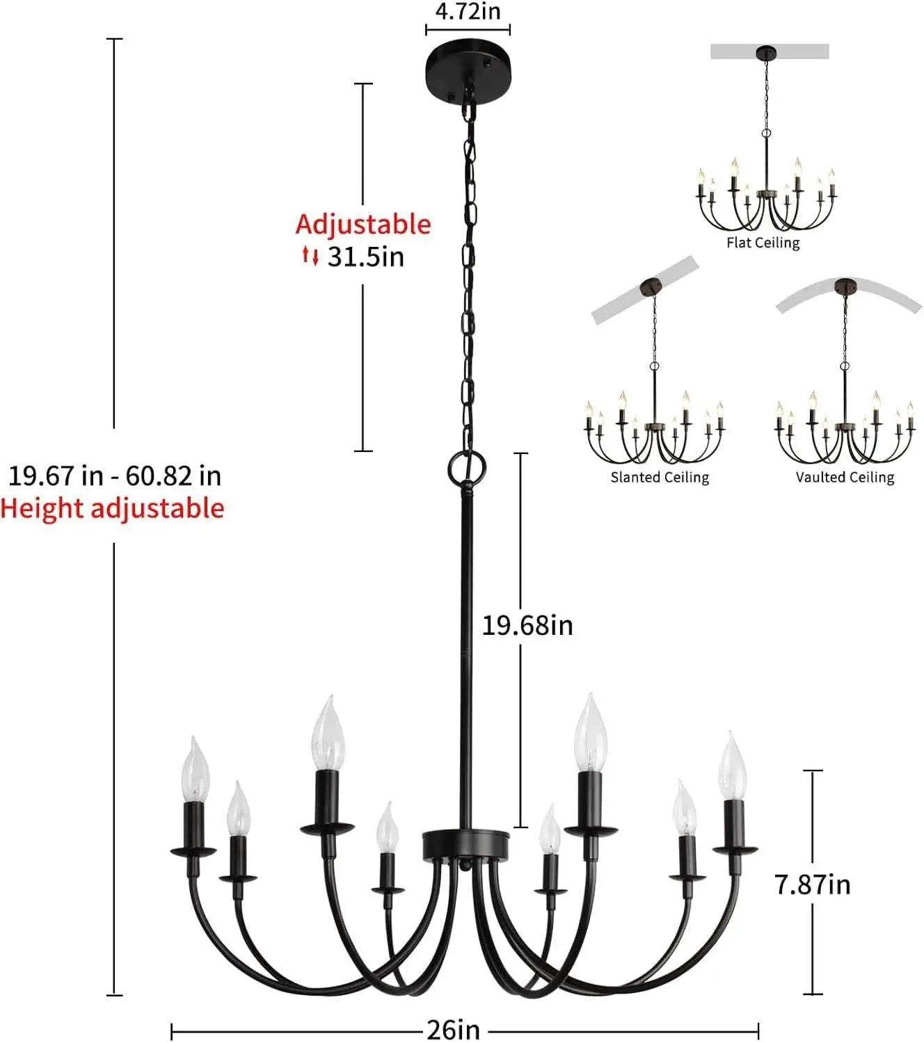 8 Light Matte Black Farmhouse Chandelier For Dining Room from PriceLows™