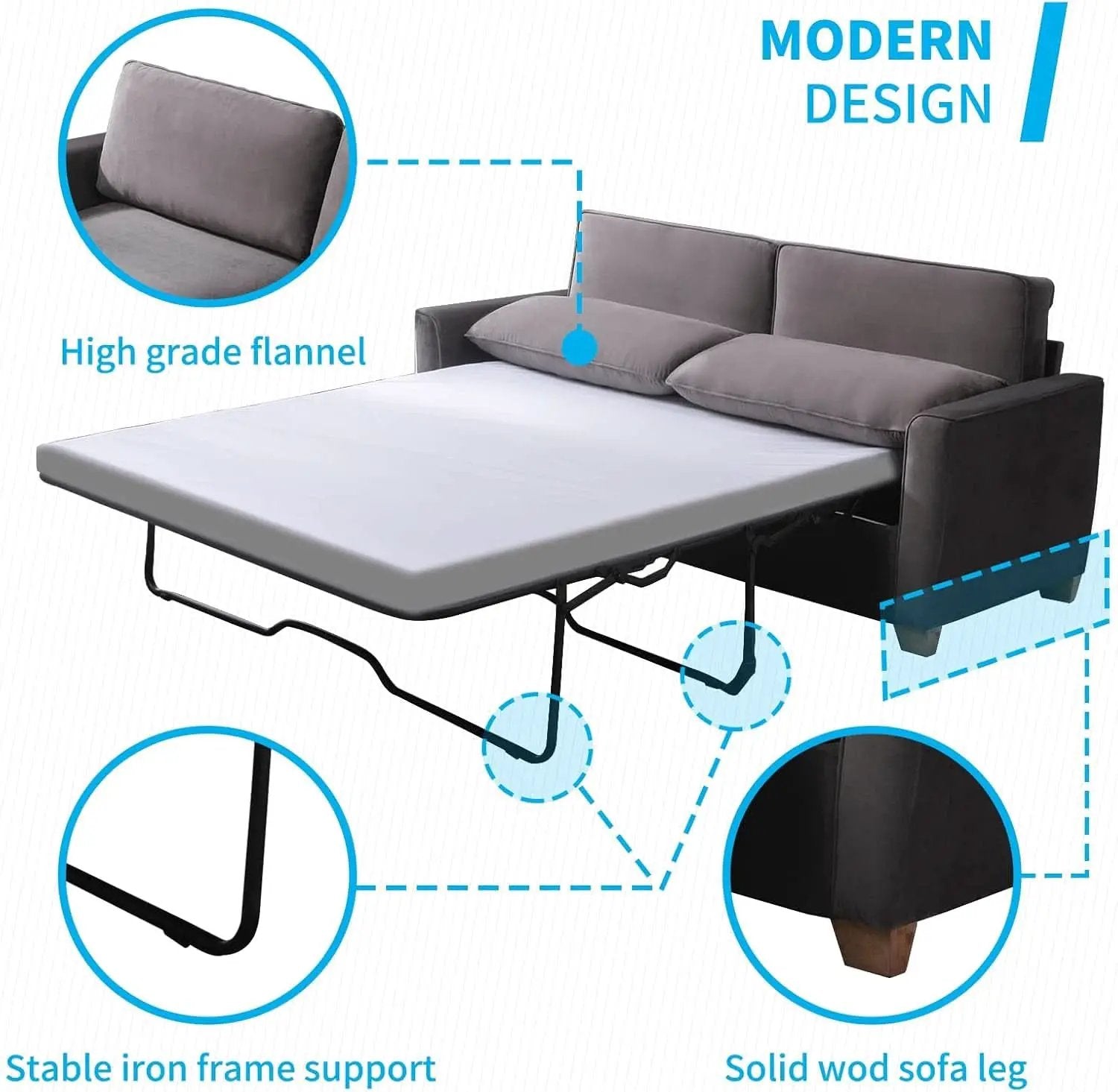 Queen Size Sleeper Sofa Bed DarkSlateGrey StainResistant from PriceLows™
