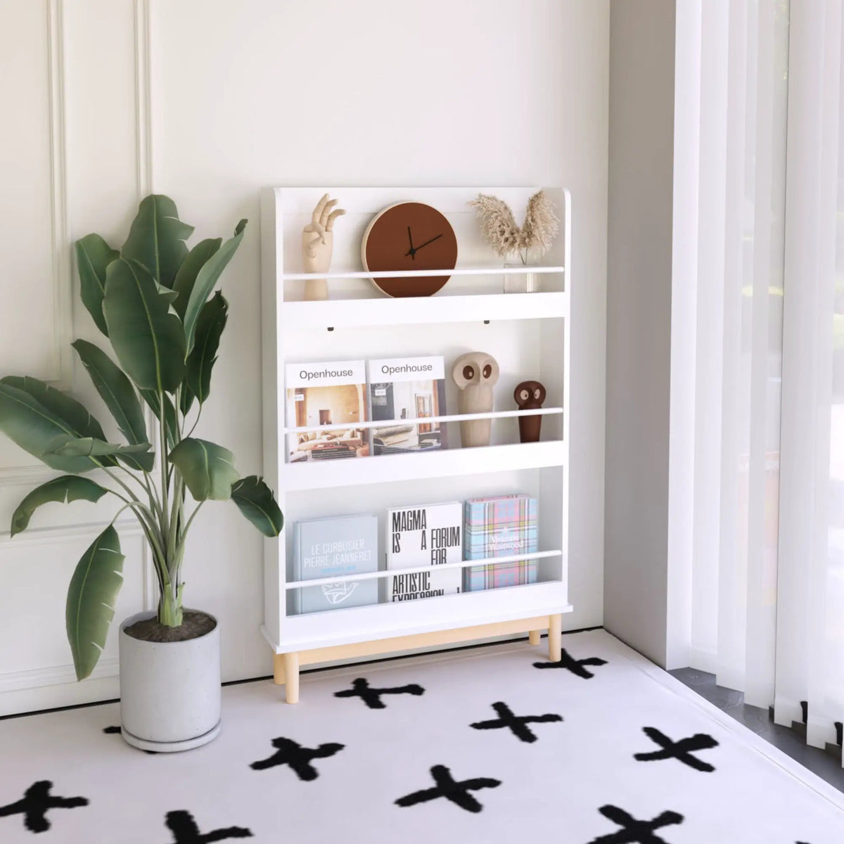 Wall Mounted Bookshelf | White | 3 Front Facing Shelves | Toddler Bedroom Display
