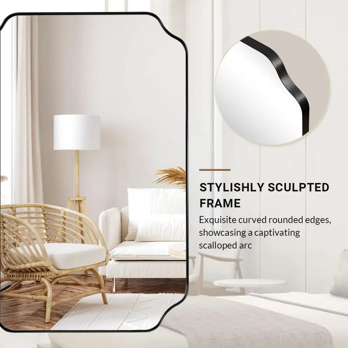 Black 22x30 Inch Scalloped Bathroom Mirror Stainless Frame from PriceLows™
