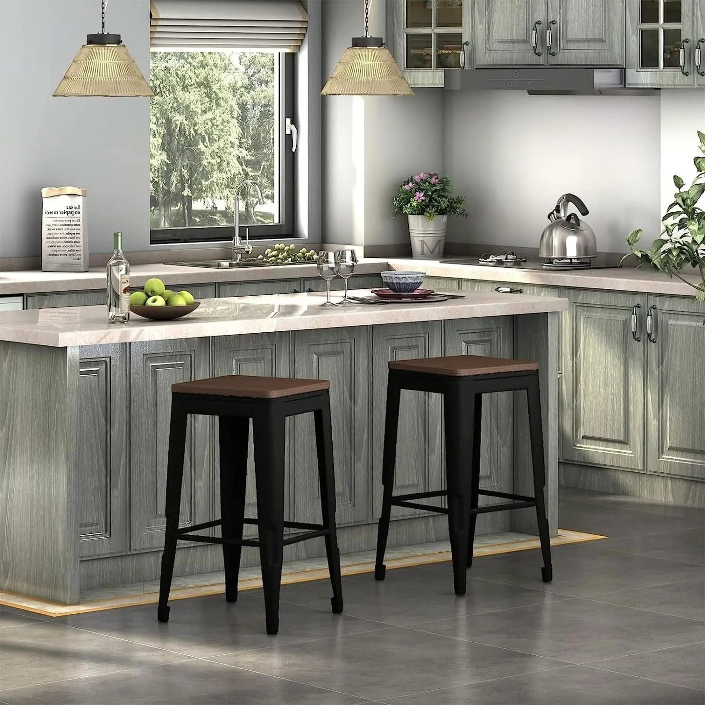 Square Metal Bar Stool Set Of 2, Stackable, 330 Lb Capacity from PriceLows™