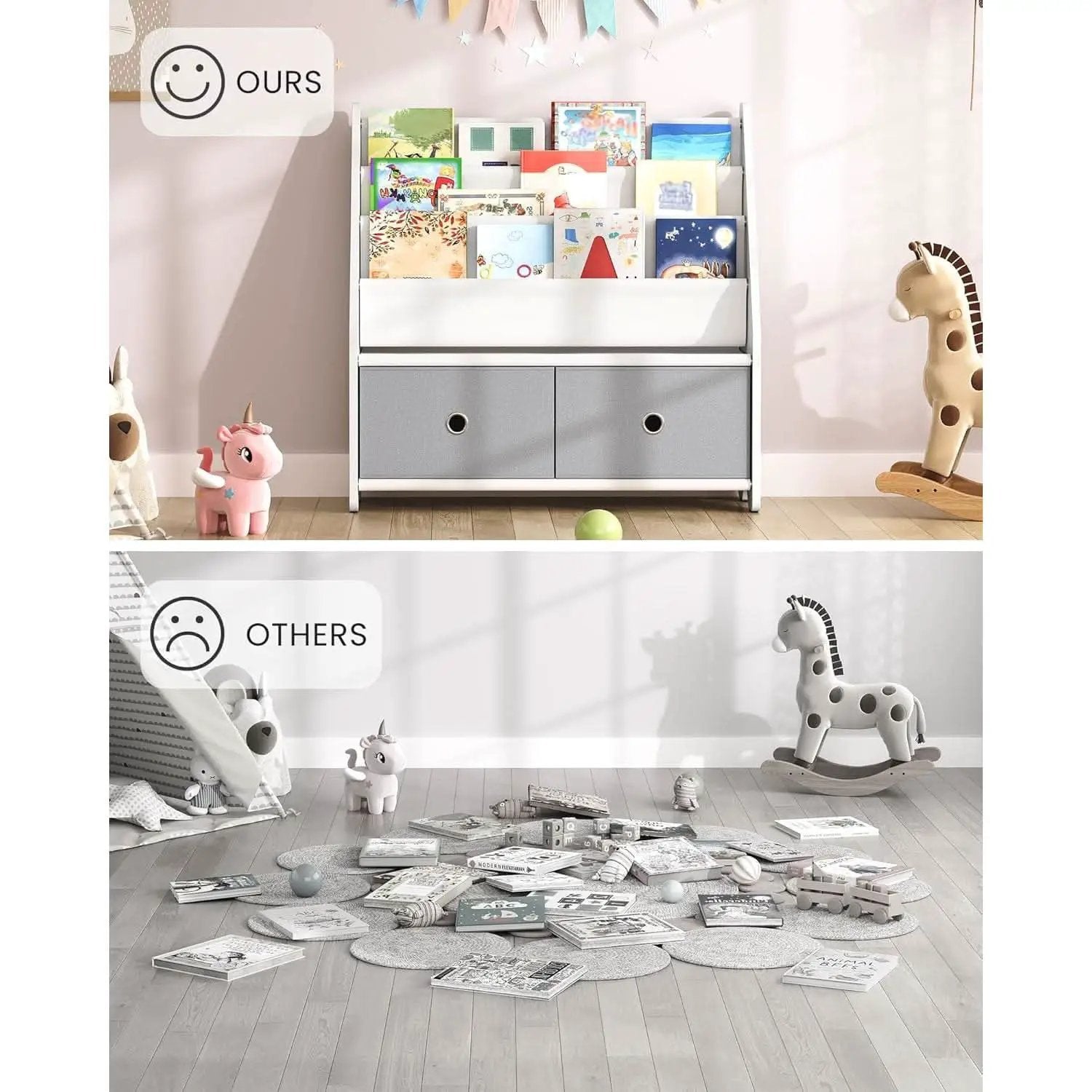 Kids Bookshelf And Toy Storage 4 Tier Book Rack White Gray from PriceLows™
