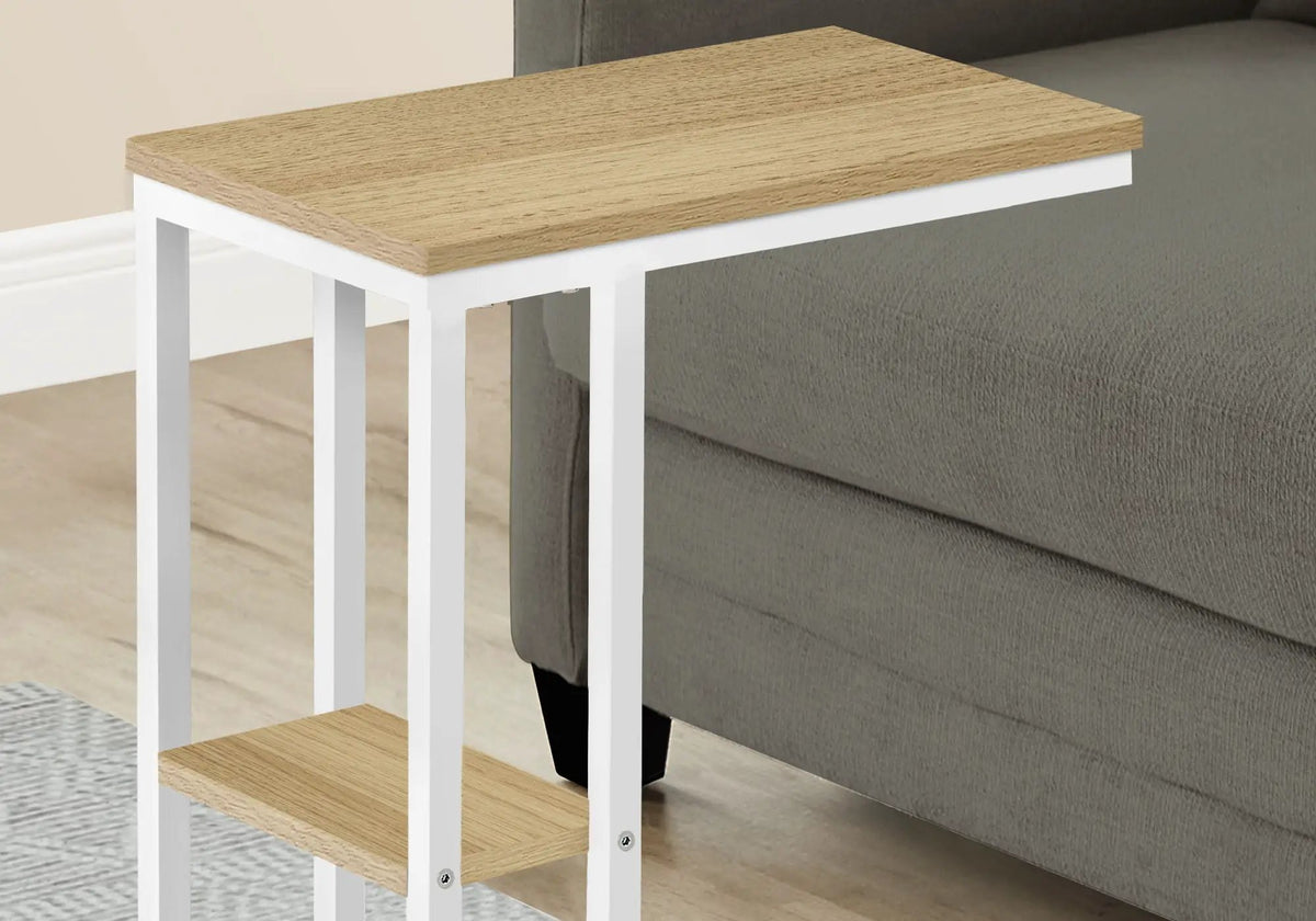 Marble Look C-Shaped Accent Table | Durable Metal Frame | Rectangular Tabletop | Portable Design