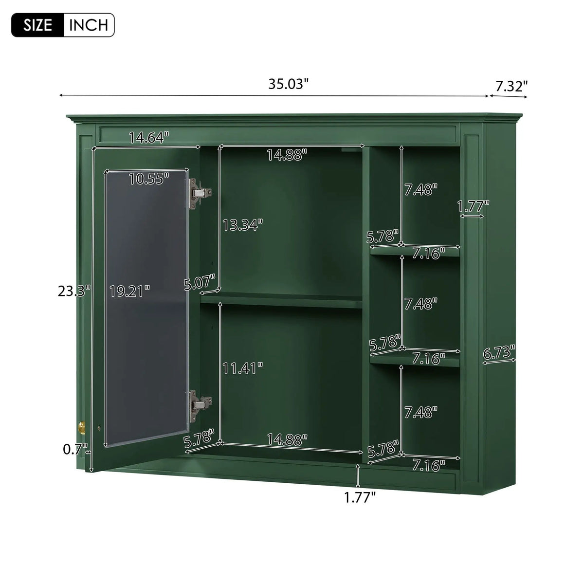 Wall Mounted Medicine Cabinet | Adjustable Interior | 6 Open Shelves