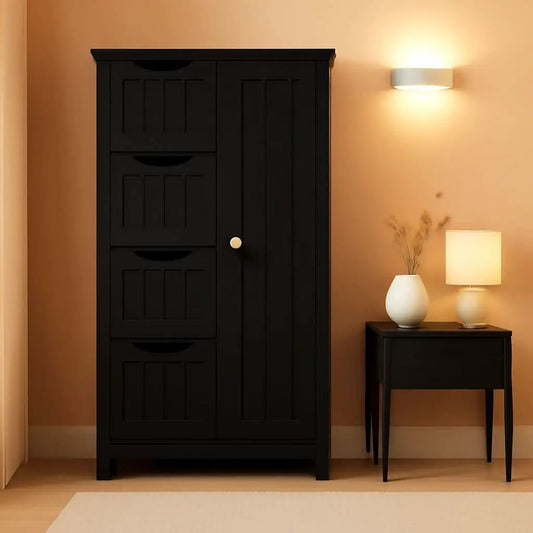 Wooden Bathroom Floor Storage Cabinet With 4 Drawers And Cupboard Freestanding from PriceLows™