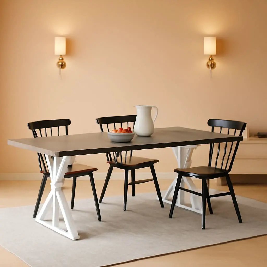 Farmhouse 6 Person Dining Table 70.8 Inch Grey Wood Table from PriceLows™