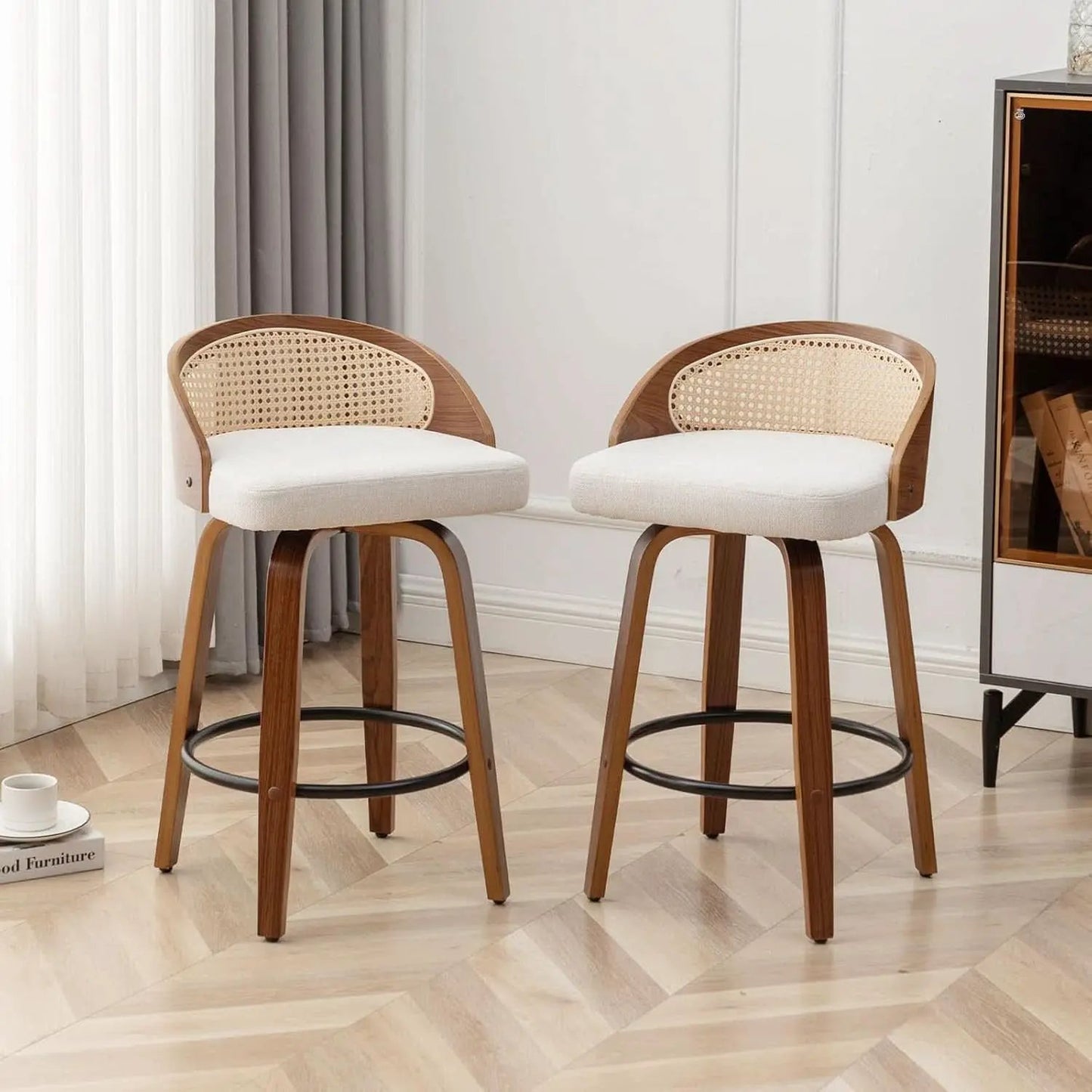 Mid-Century Modern Swivel Rattan Bar Stools Set from PriceLows™