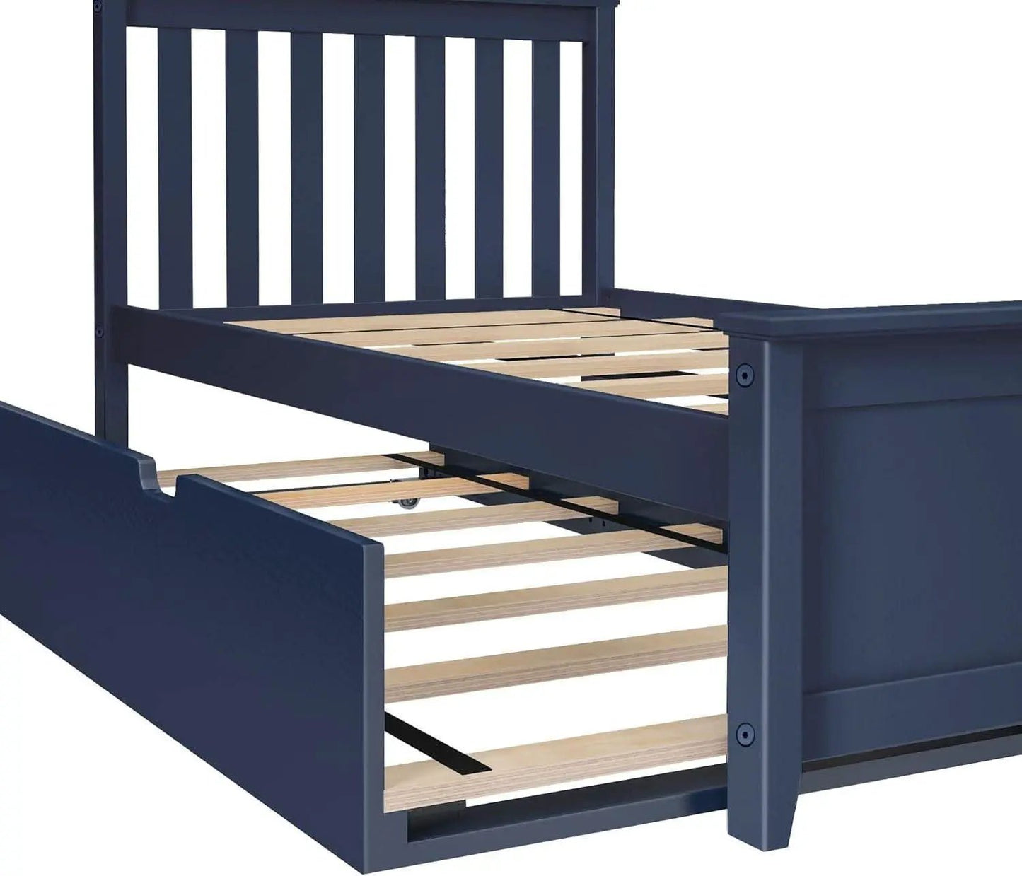 Blue Twin Bed Frame With Trundle Slatted Headboard from PriceLows™