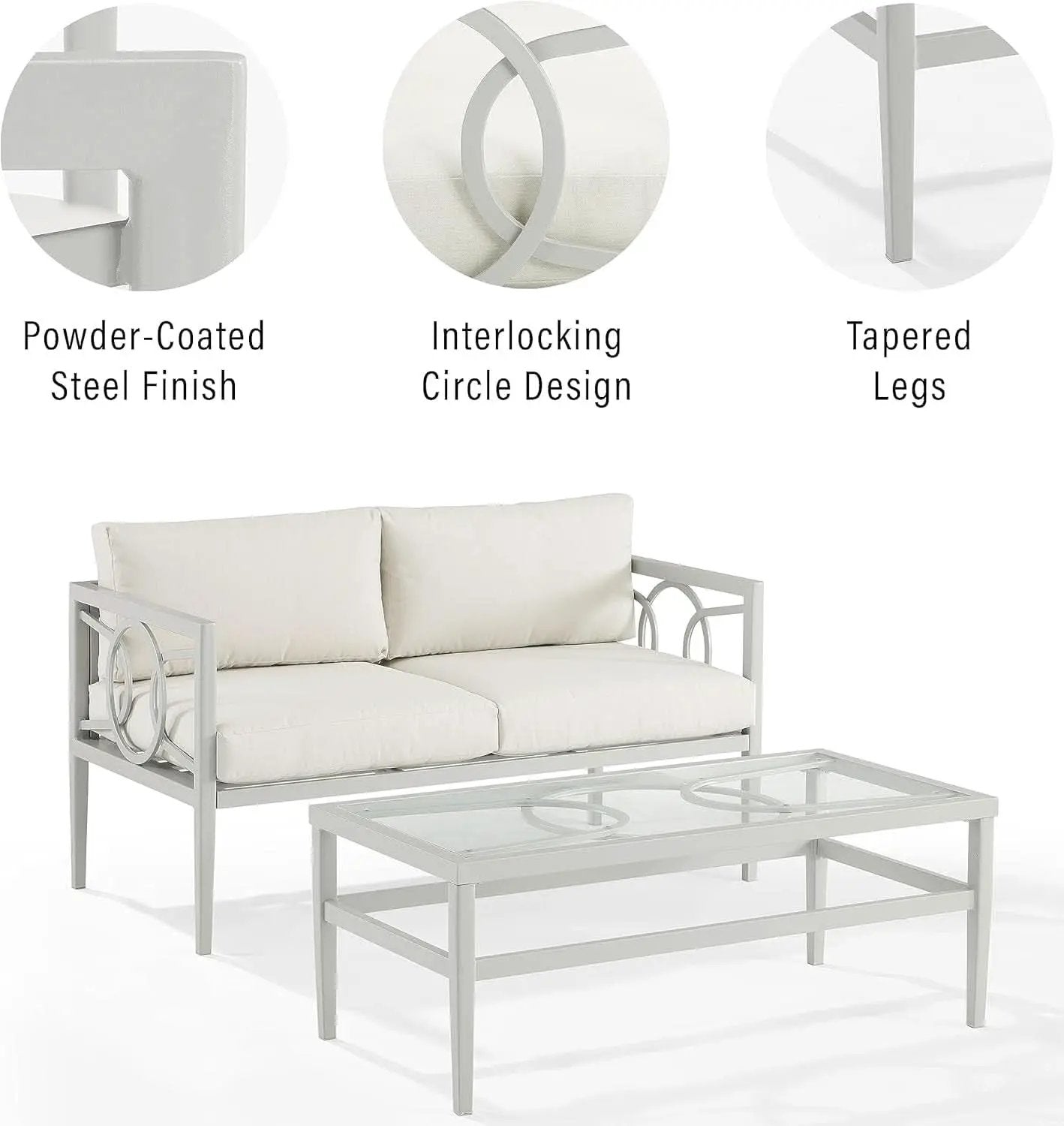 2 Piece Outdoor Coffee Table And Loveseat Set Gray Frame Creme Cushions from PriceLows™