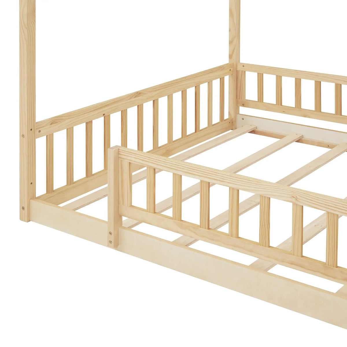 Kids Bed Frame | Playhouse Design | Roof And Fence | Toddler Size