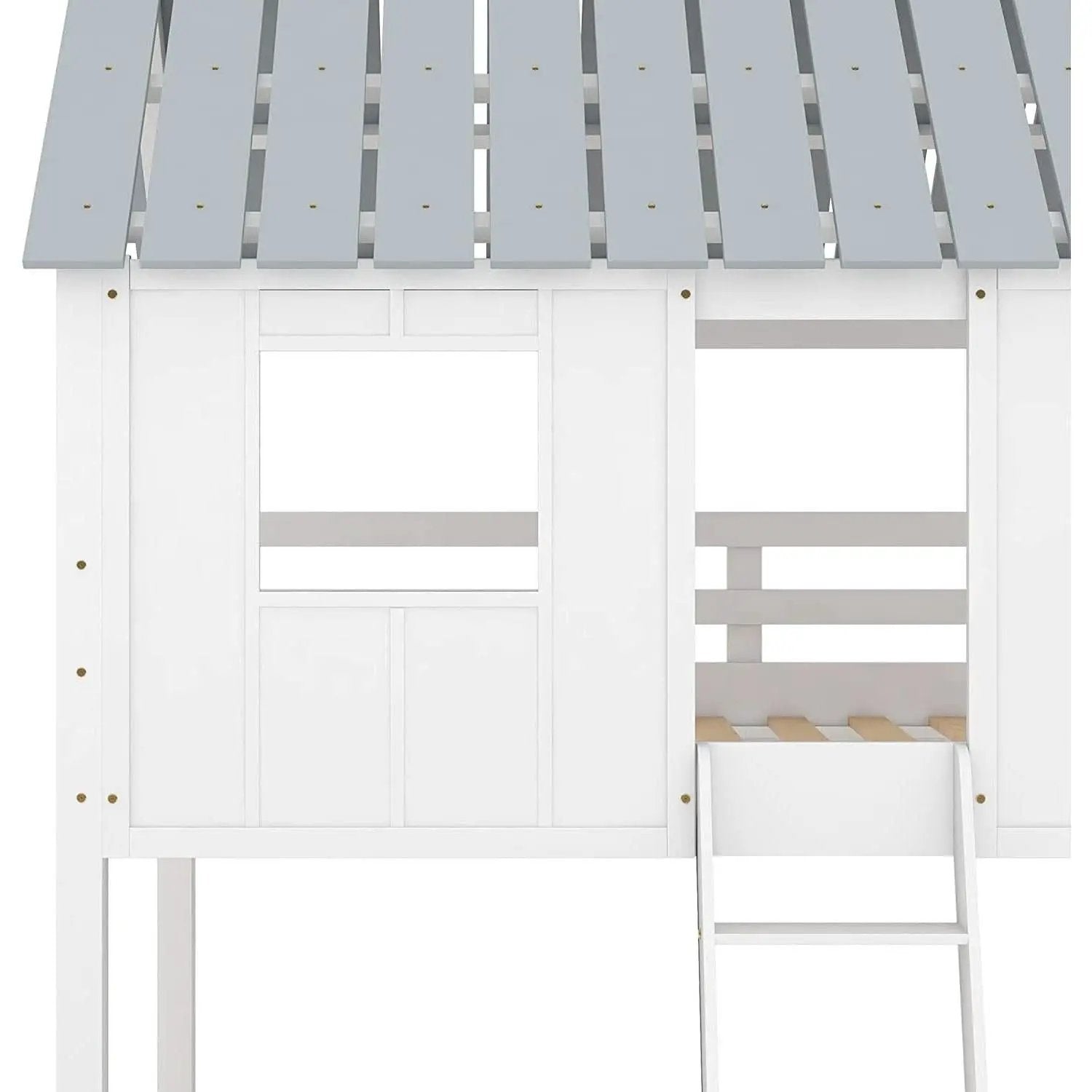 Twin House Bunk Bed With Playhouse White And Gray Finish from PriceLows™