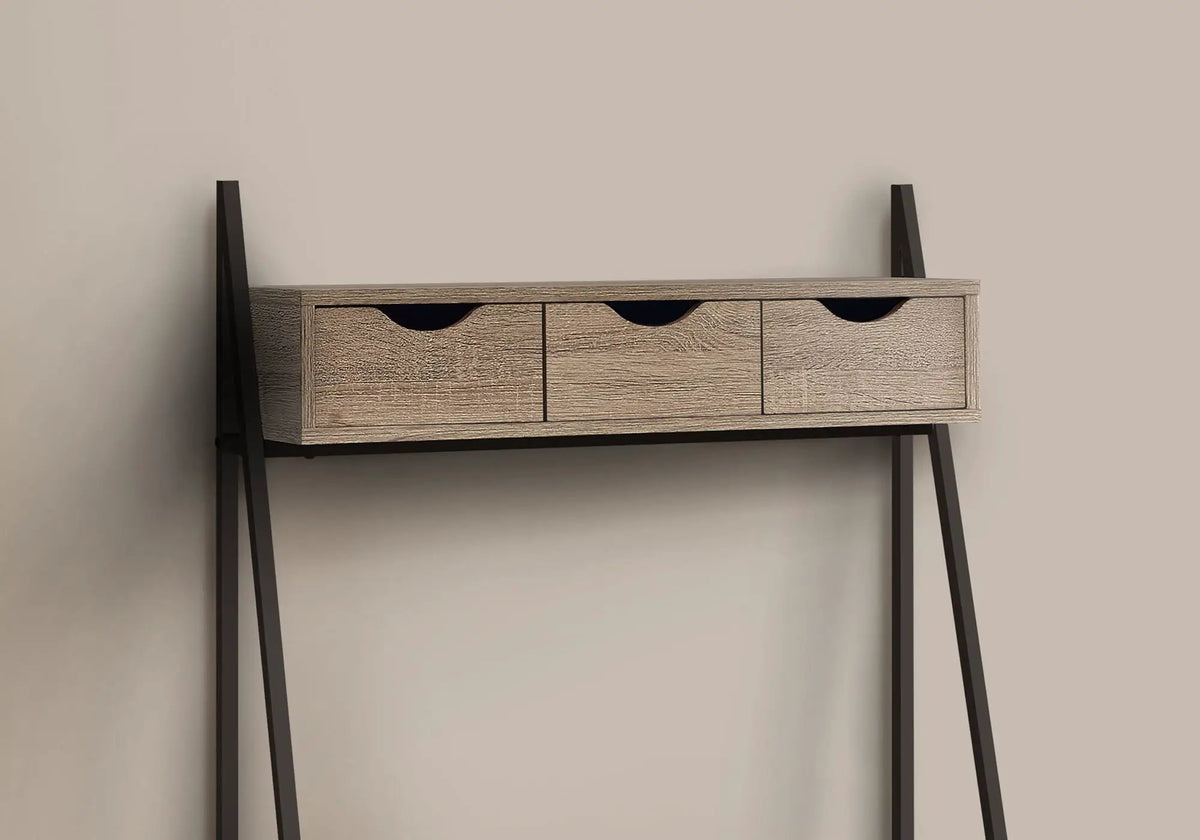 Leaning Computer Desk | 61.25 Inch Height | Long Storage Drawer | Strong Metal Frame