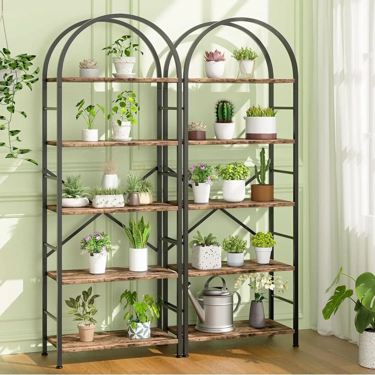 Arched Five Tier Bookshelf Rustic Brown Storage Unit from PriceLows™