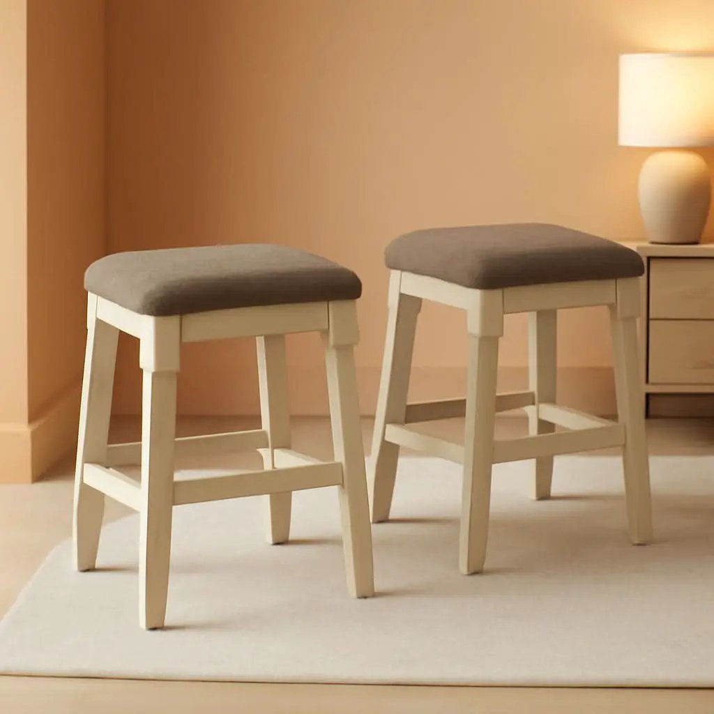 24 Inch Counter Height Upholstered Bar Stool Set Whitewash from PriceLows™