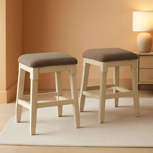 24 Inch Counter Height Upholstered Bar Stool Set Whitewash from PriceLows™