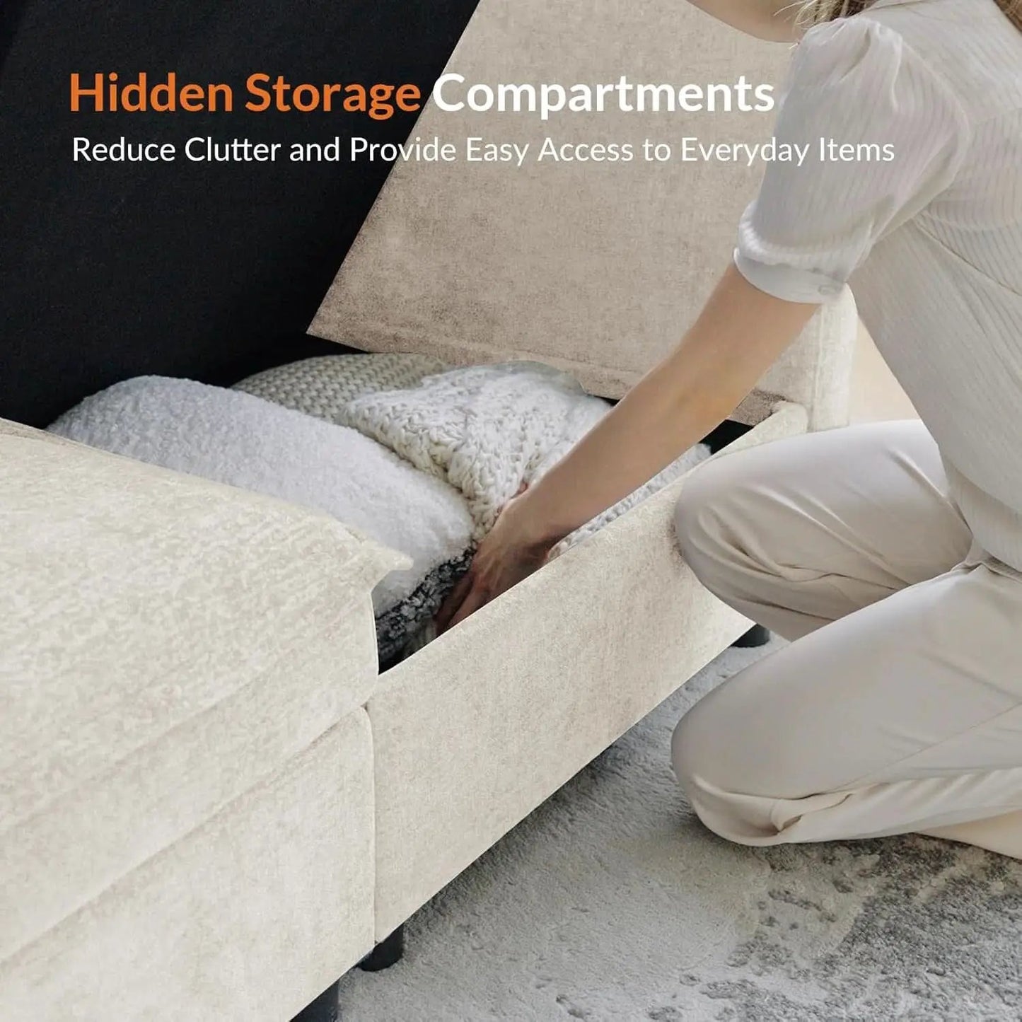 127 Inch Modular Sectional Sofa Beige with Storage Ottoman from PriceLows™