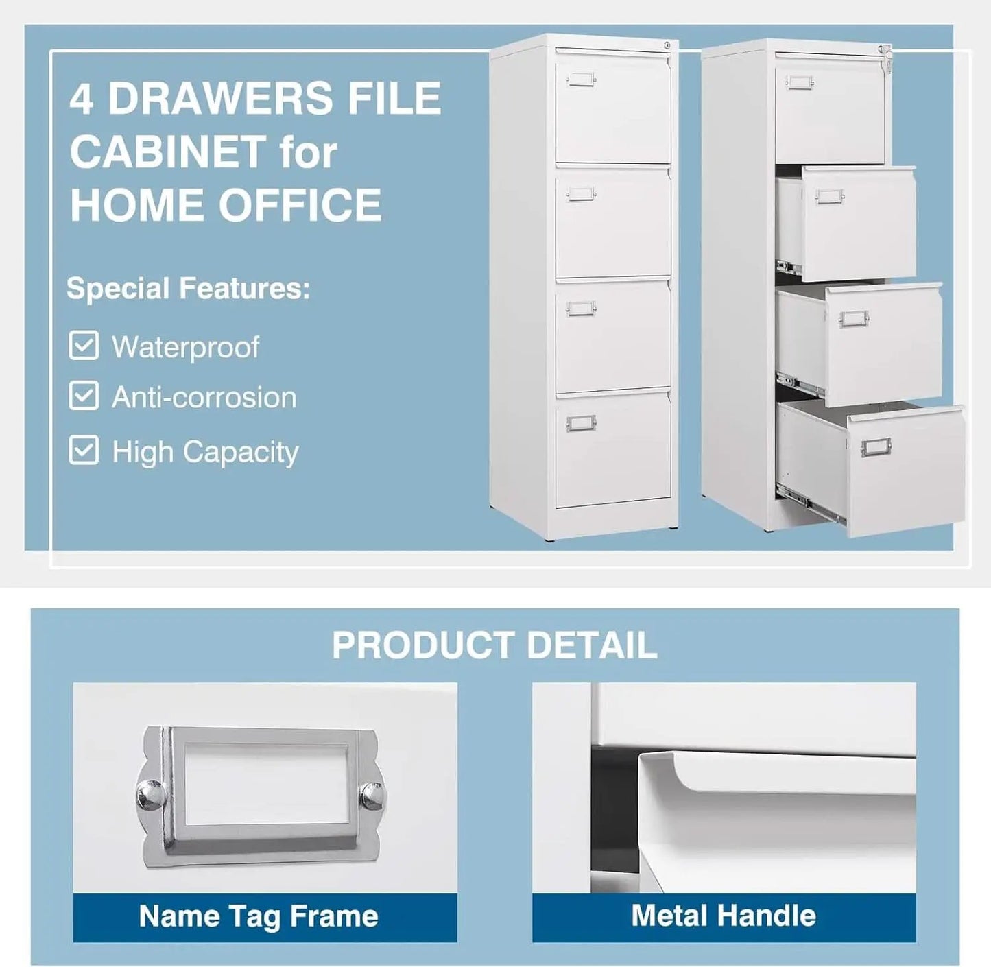 White 4 Drawer File Cabinet With Lock 16 Inch Deep from PriceLows™