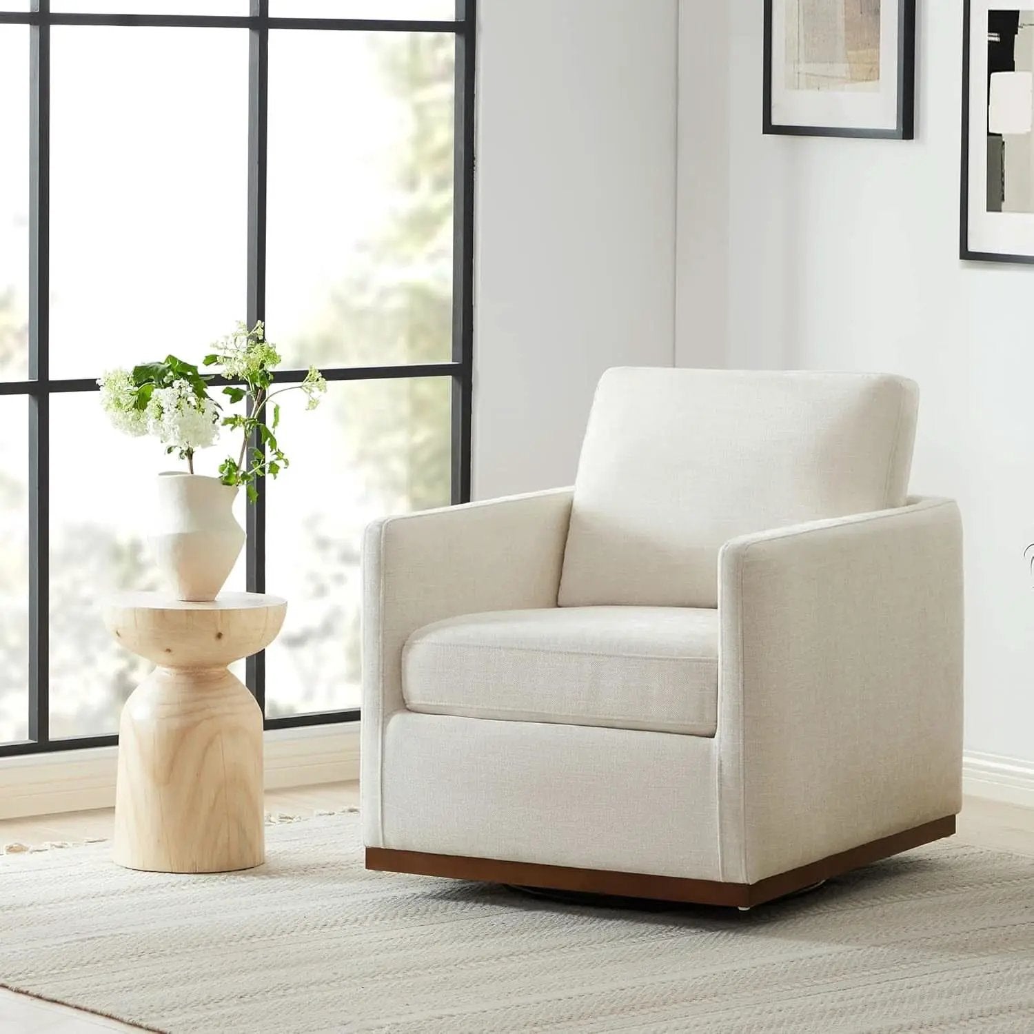Swivel Linen Accent Armchair Mid Century Modern 360 Swivel from PriceLows™