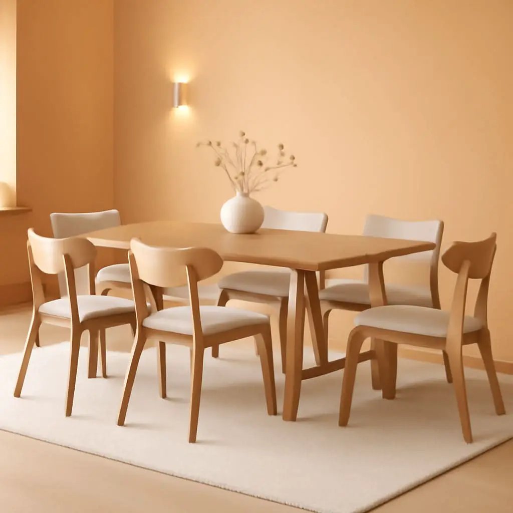 Mid Century Modern Dining Set 7 Piece Natural Oak Table from PriceLows™