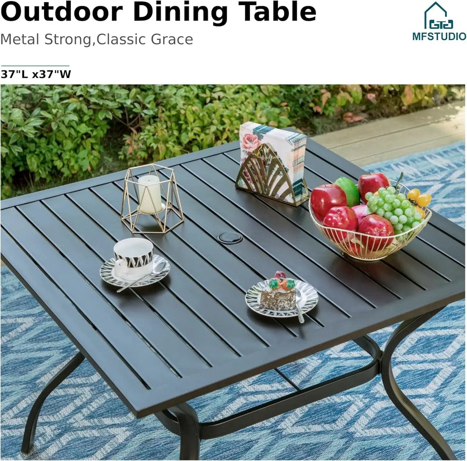 Patio Dining Set For 4 All Weather Furniture With Grey Sling Swivel Chairs from PriceLows™
