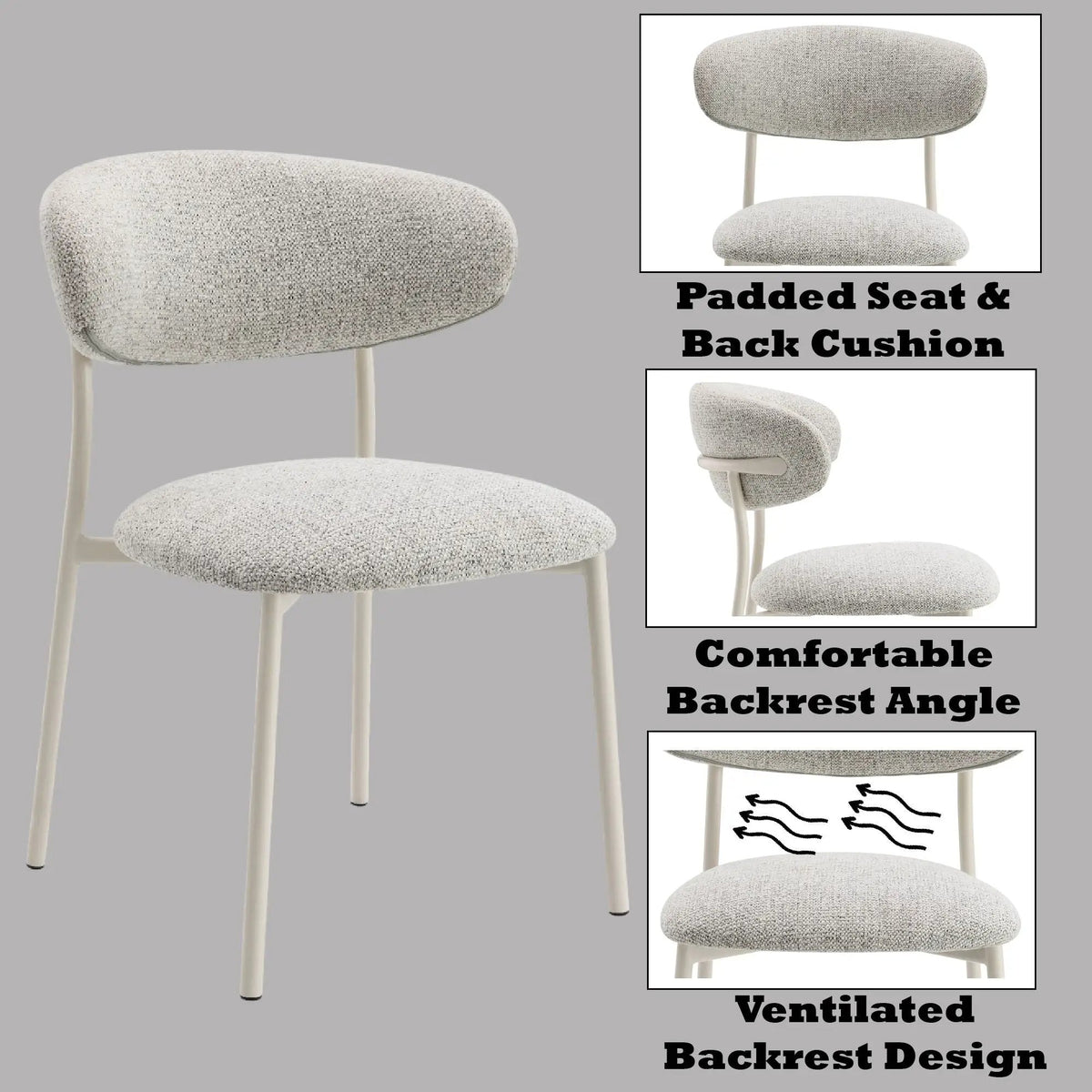 Kalam Fabric Side Chairs | Set Of 2 | Gray | Padded Foam Seat And Back