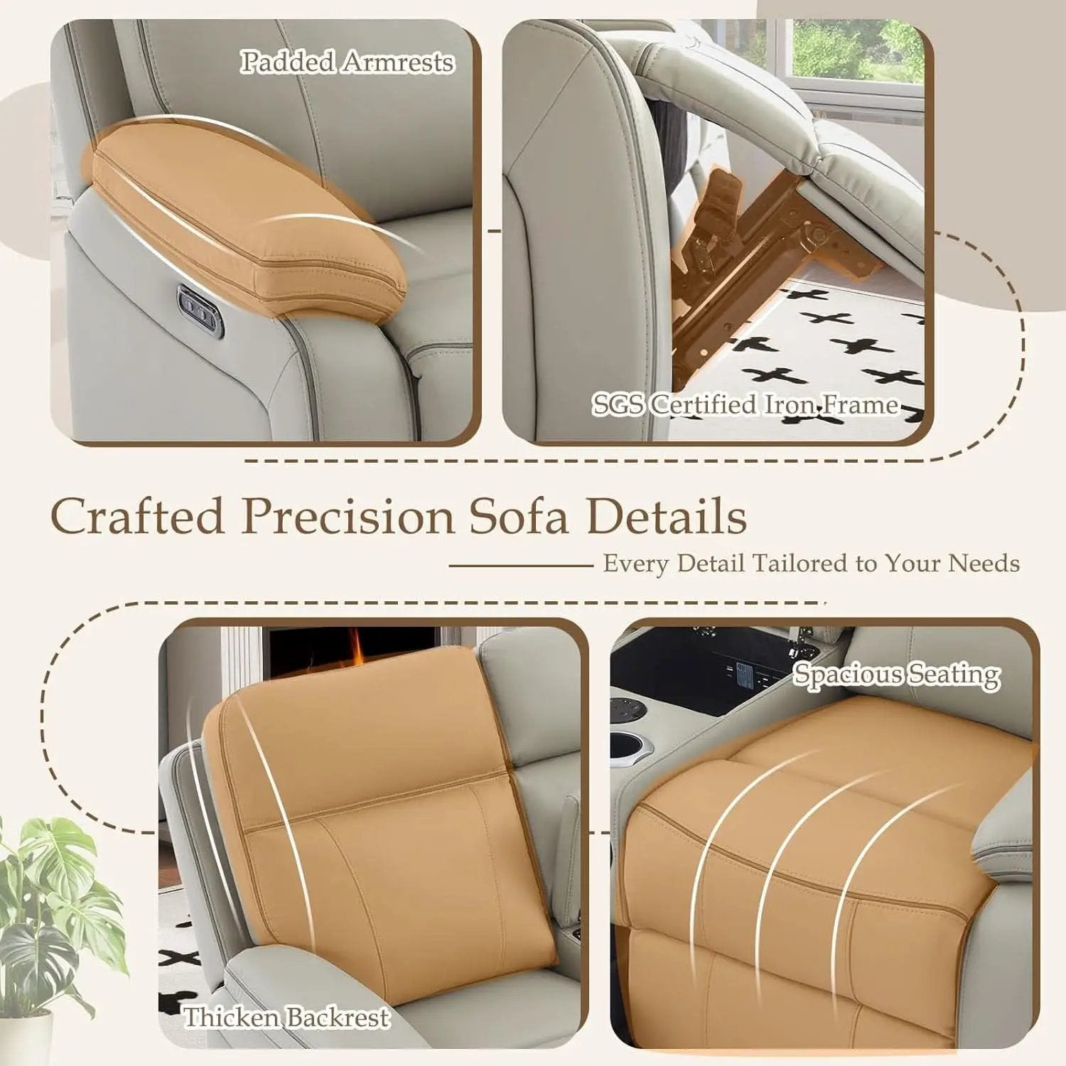 Grey Power Reclining Sofa With Fold Down Table Usb Type C from PriceLows™