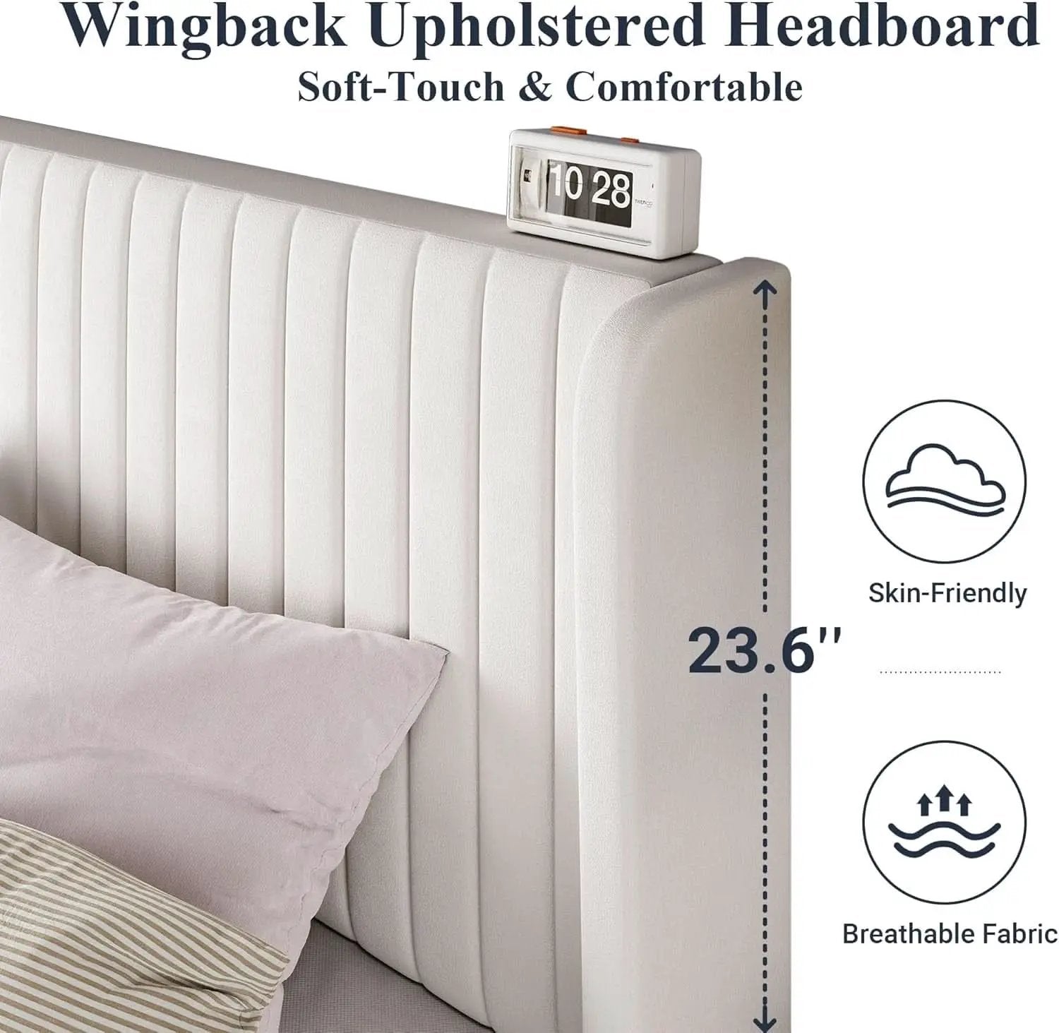 White Velvet Full Bed Frame With Wingback Tufted Headboard from PriceLows™