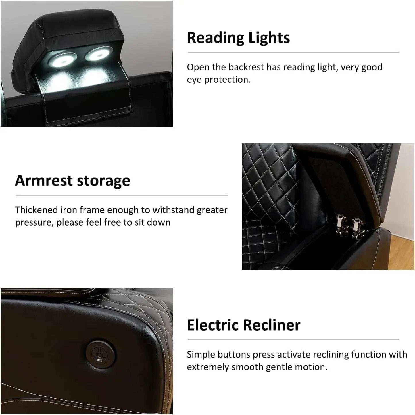 Black 3Piece Power Recliner Sofa Set With LED Light from PriceLows™