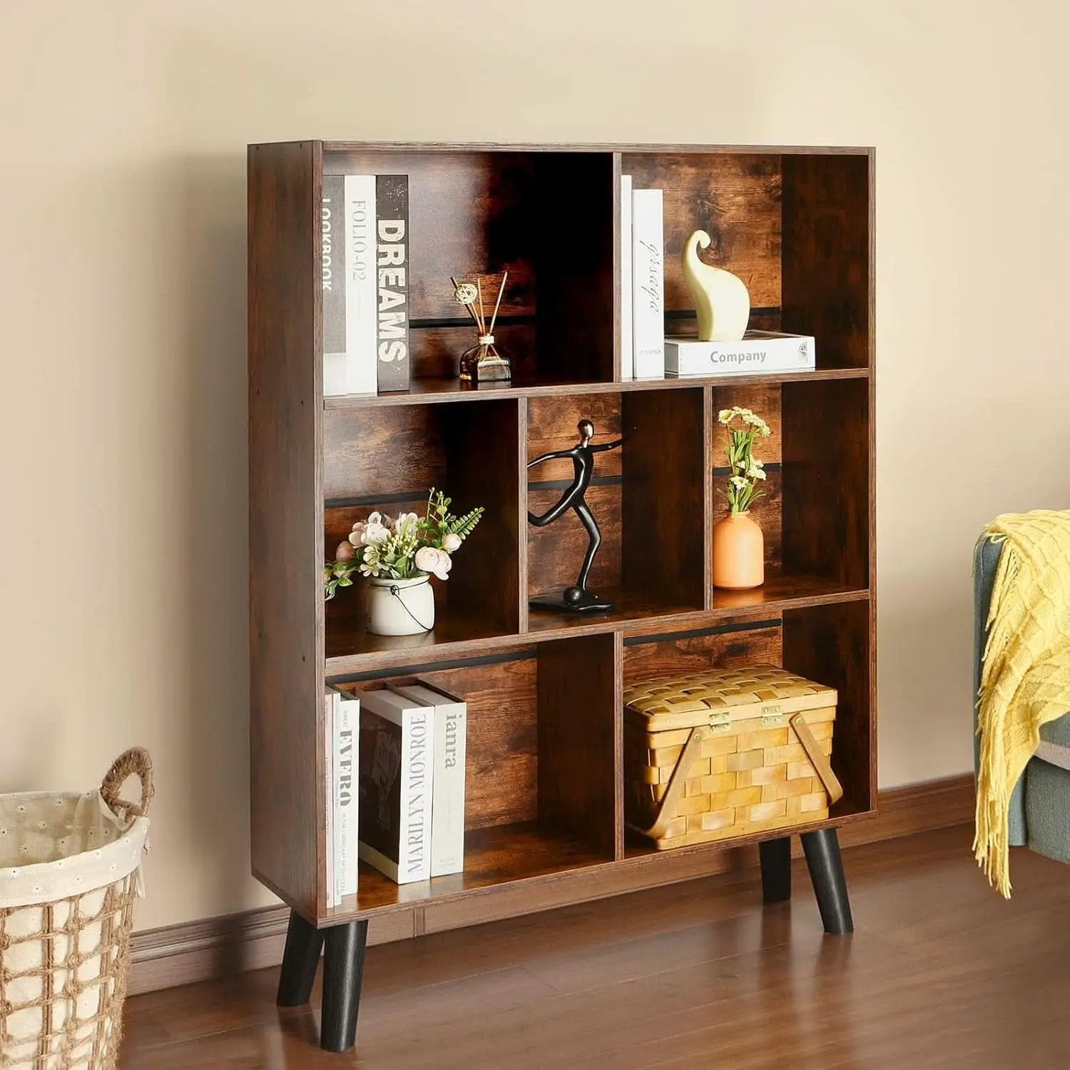 Rustic Brown 3 Tier Cube Bookshelf With Open Sides from PriceLows™