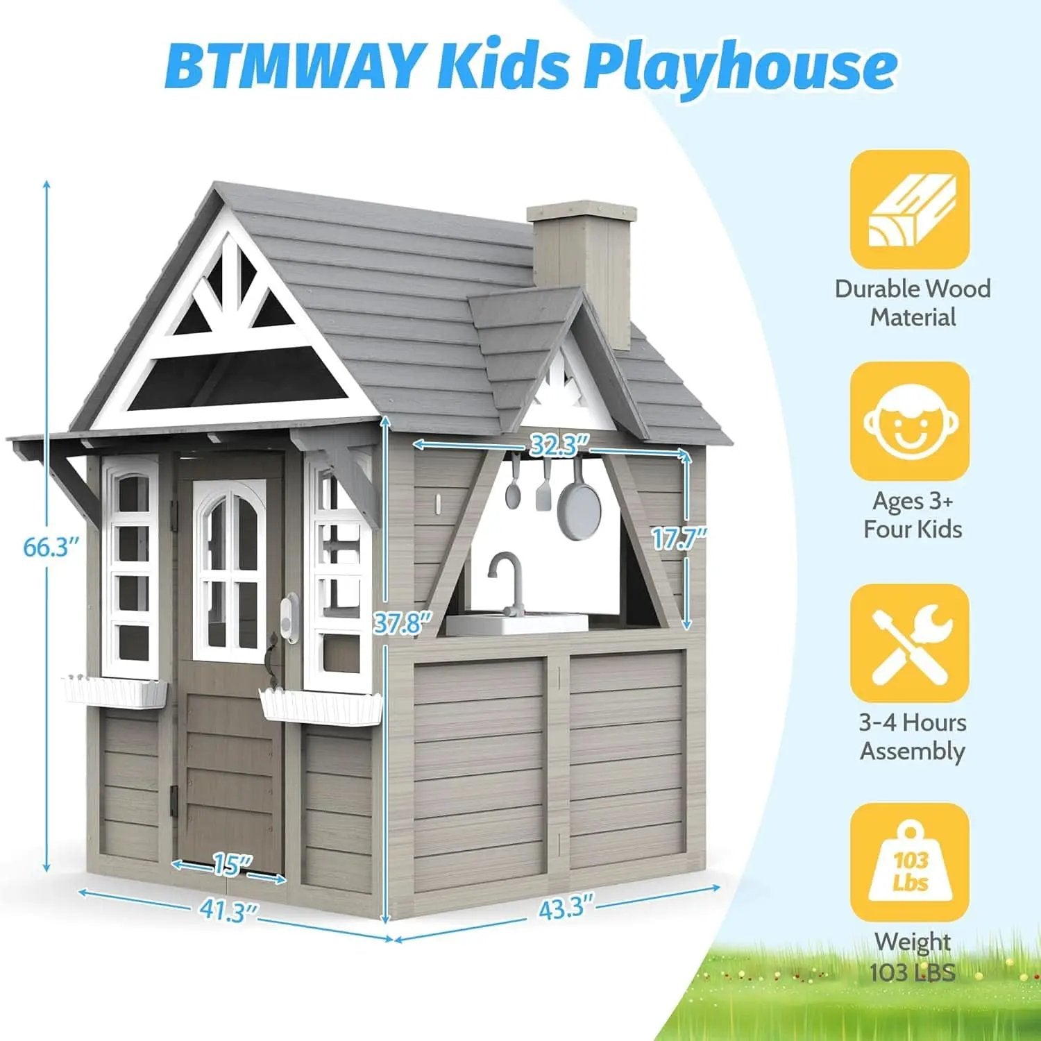 Gray Cedar Outdoor Playhouse With Realistic Kitchen from PriceLows™