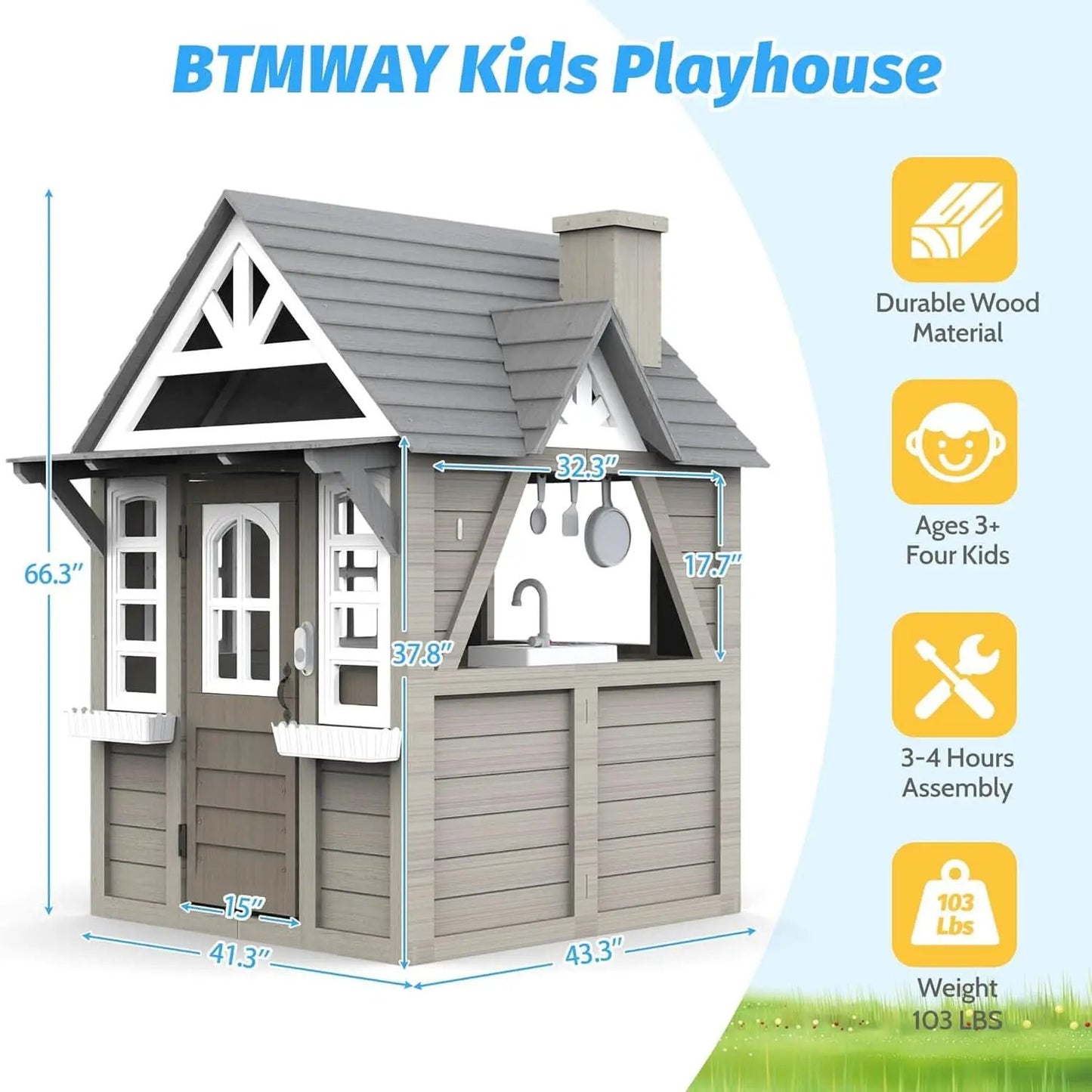 Kids Outdoor Playhouse Cedar Gray Weather Resistant from PriceLows™