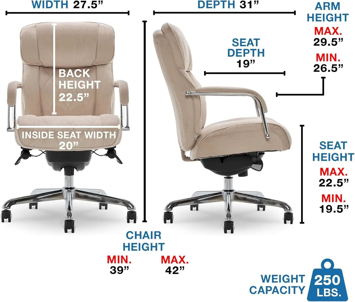 Quilted Leather Executive Office Chair With Lumbar Support Cream from PriceLows™