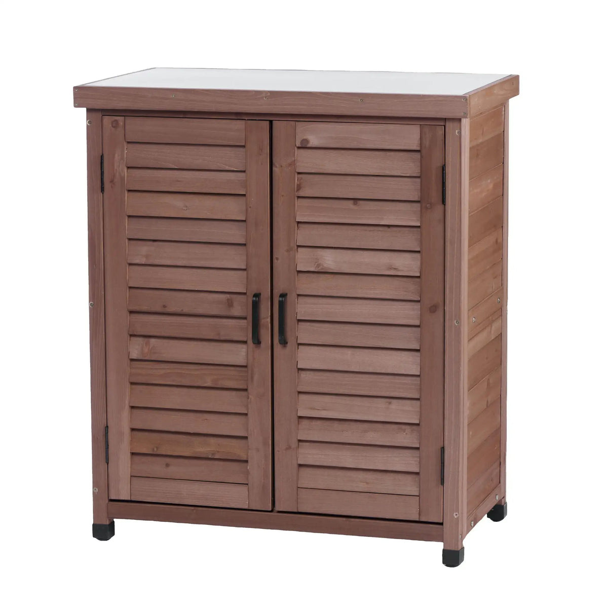 Outdoor Potting Bench | Storage Cabinet | Metal Table Top | Hemlock Wood Construction