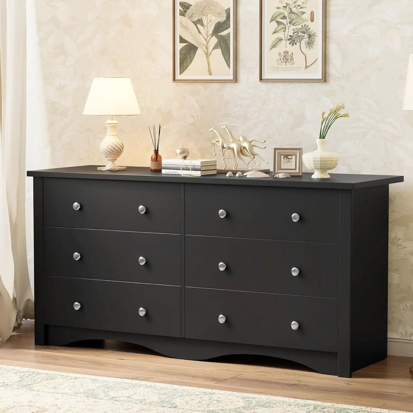 Black Dresser With Six Deep Drawers For TV Storage from PriceLows™