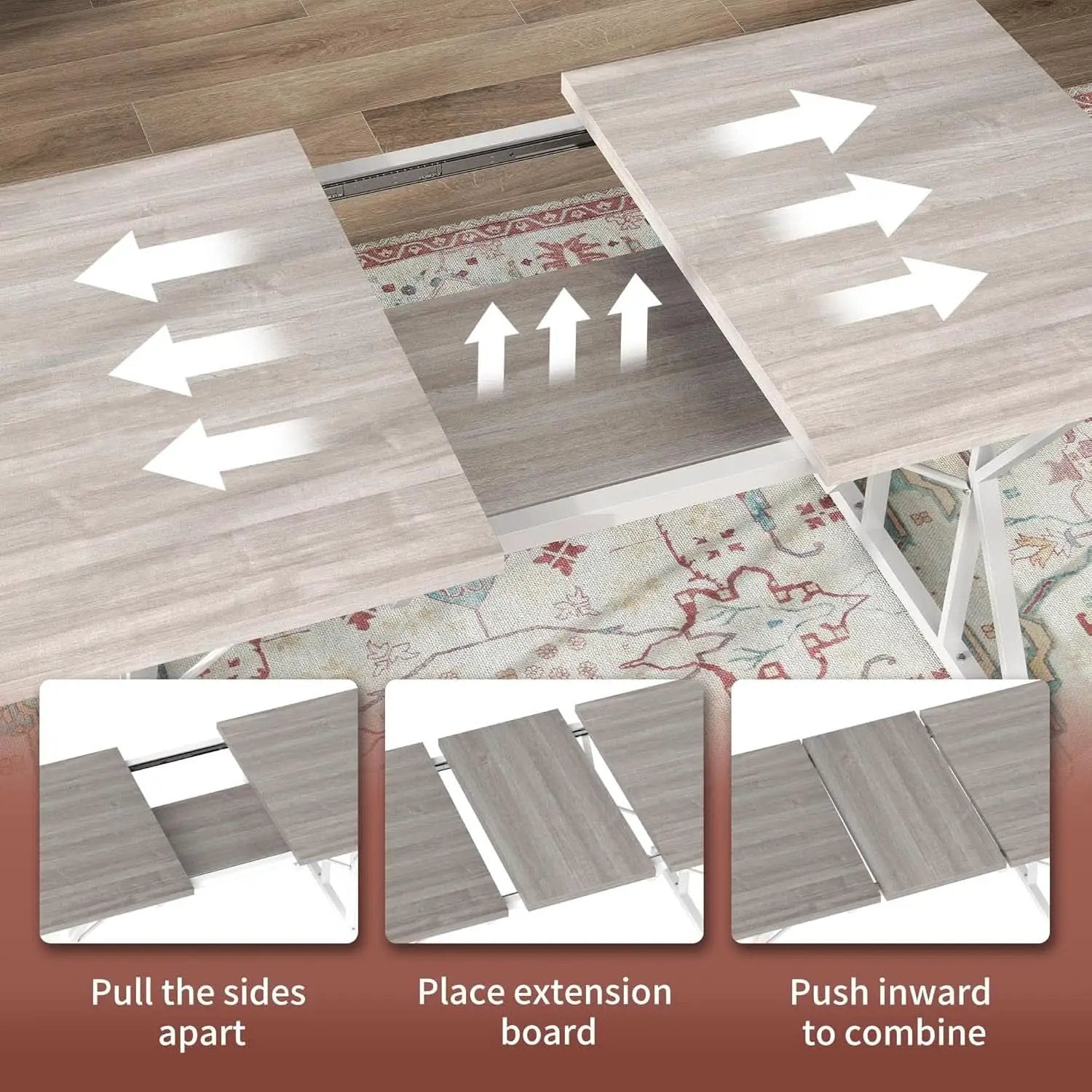 63 Inch Expandable Dining Table Distressed Gray Farmhouse from PriceLows™