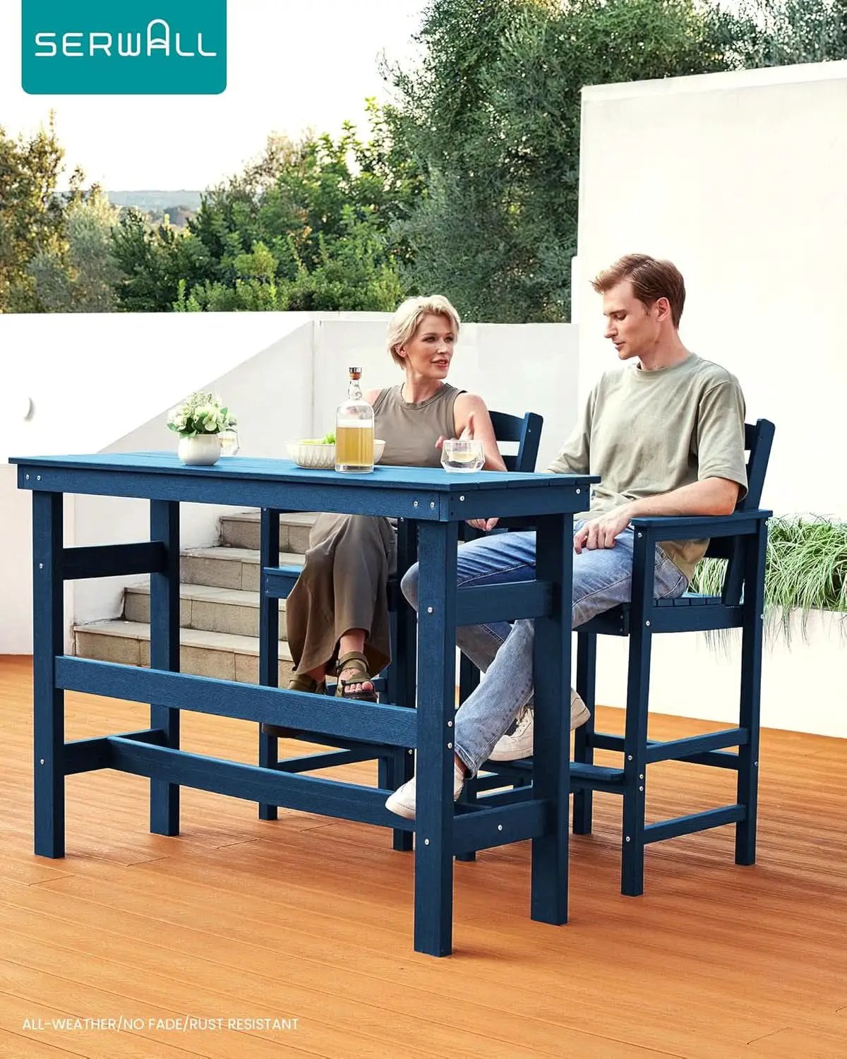 Adirondack Outdoor Bar Table And Chairs Set Blue from PriceLows™