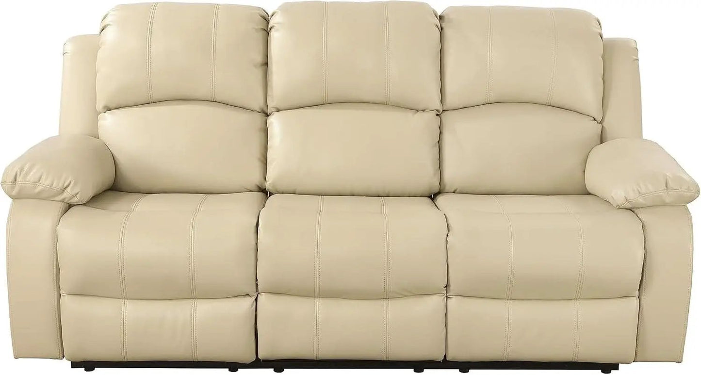 Beige 3 Seater Manual Reclining Sofa With Cup Holders from PriceLows™